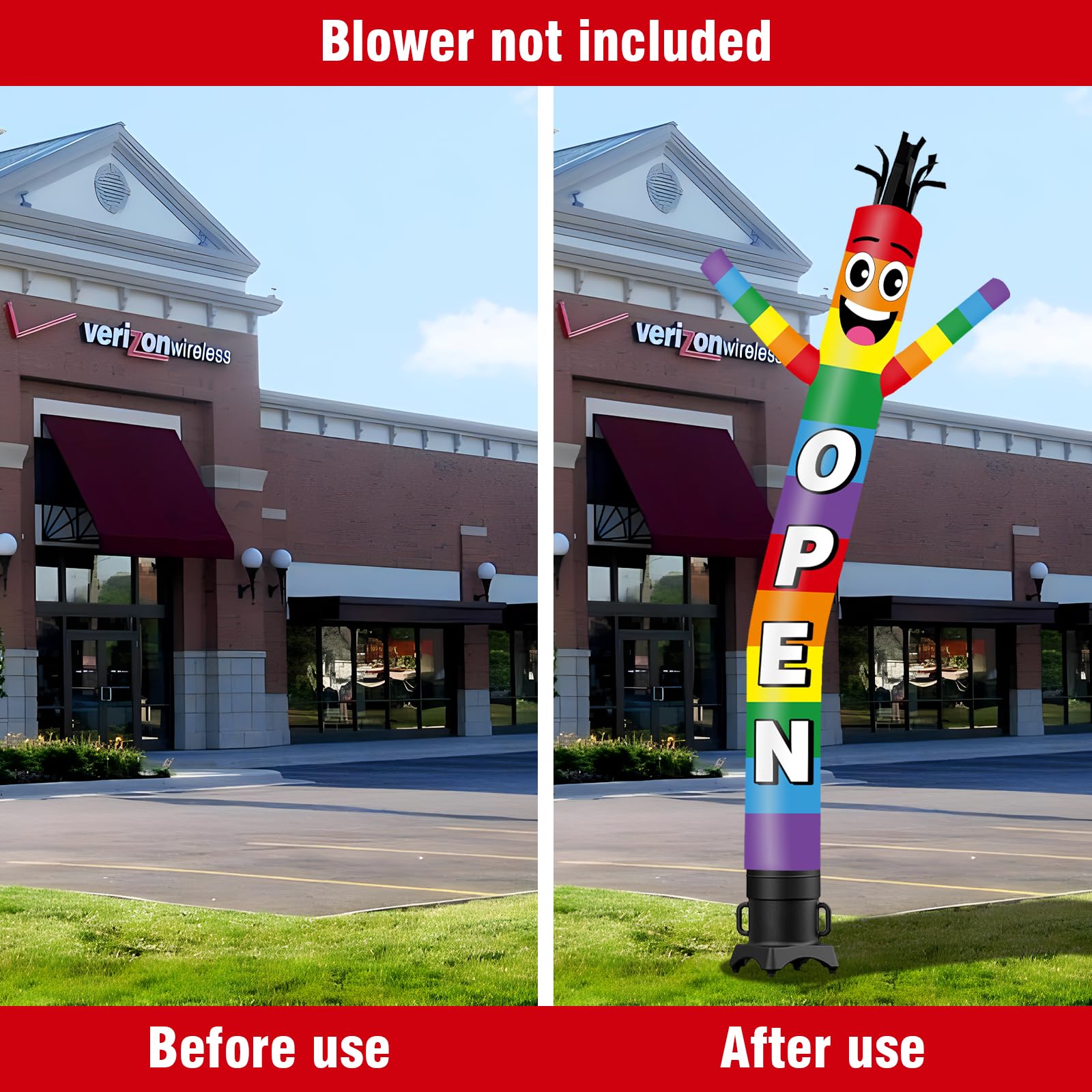 3 m großer aufblasbarer Schlauchmann Wacky Air Dancer Open-Rainbow Wacky Wave Dancer (Durchmesser 30,5 cm) für Outdoor-Dekoration, Werbung, kommerzielle Geschäftsveranstaltungen (Gebläse nicht