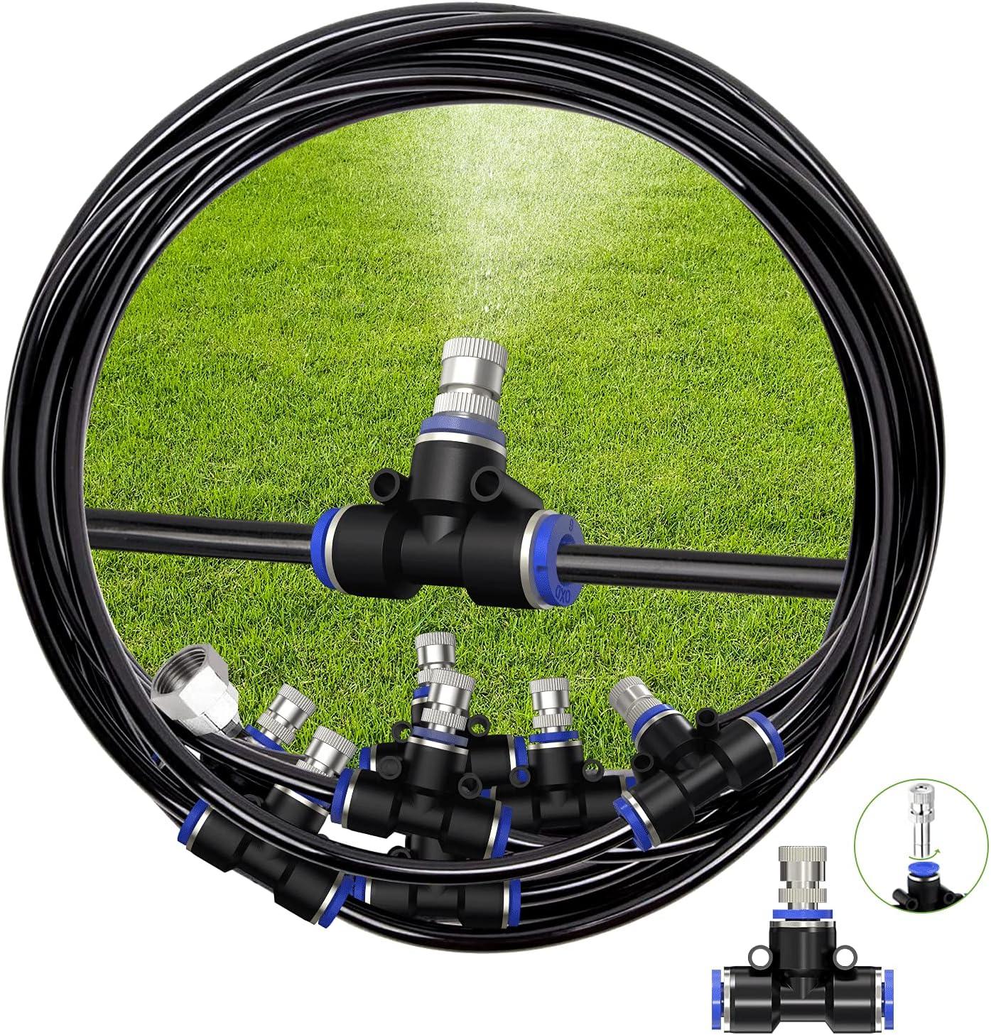 REDTRON 32.8FT Mist Cooling System, Patio Misting System with 10 Misting Nozzles, Outdoor Misting Kit for Patio Garden Greenhouse Trampoline for Waterpark