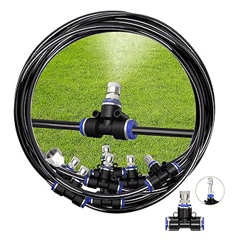 REDTRON 50FT Mist Cooling System, Patio Misting System with 20 Misting Nozzles, Outdoor Misting Kit for Patio Garden Greenhouse Trampoline for Waterpark