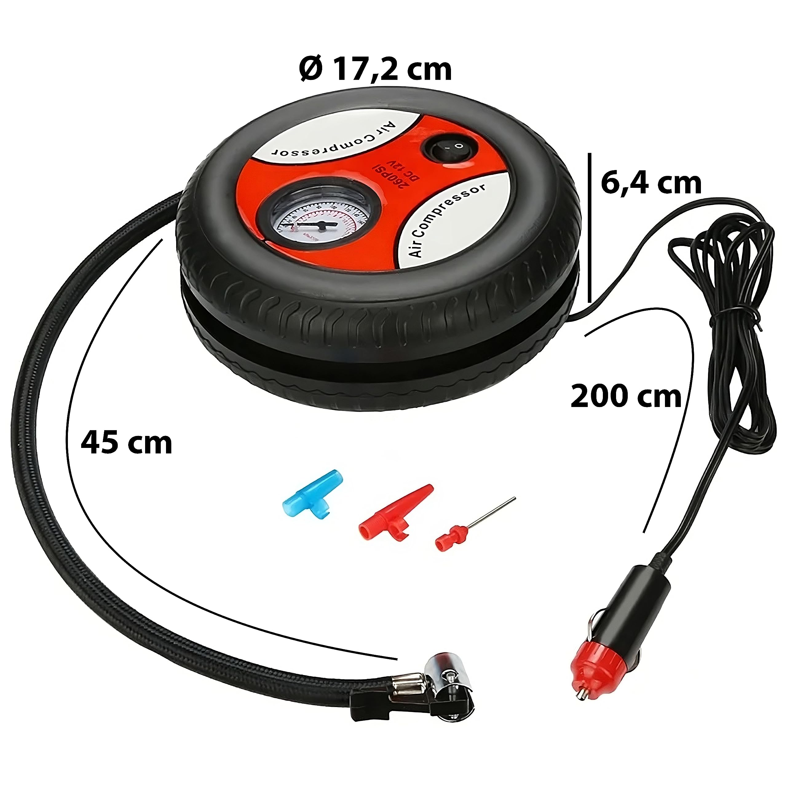 Retoo Sprężarka powietrza 12 V elektryczna pompka powietrza inflator do opon samochodowych rowerowych motocykla piłki materaca poduszki powietrznej przenośny kompresor 260 PSI 60 W