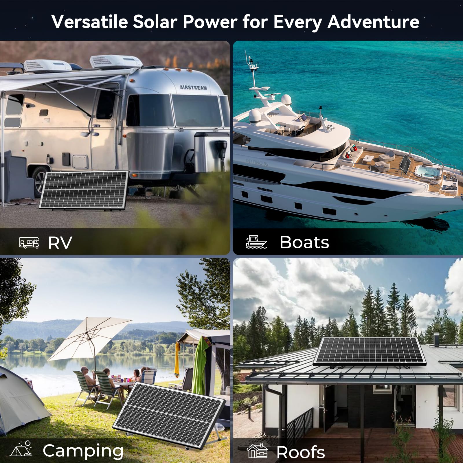 Pannello solare bifacciale da 200 W, 2 pezzi da 100 W, tipo N 18BB, monocristallino, 25,4% ad alta efficienza, modulo caricatore di alimentazione 12 V/24 V per camper, barca, cabina