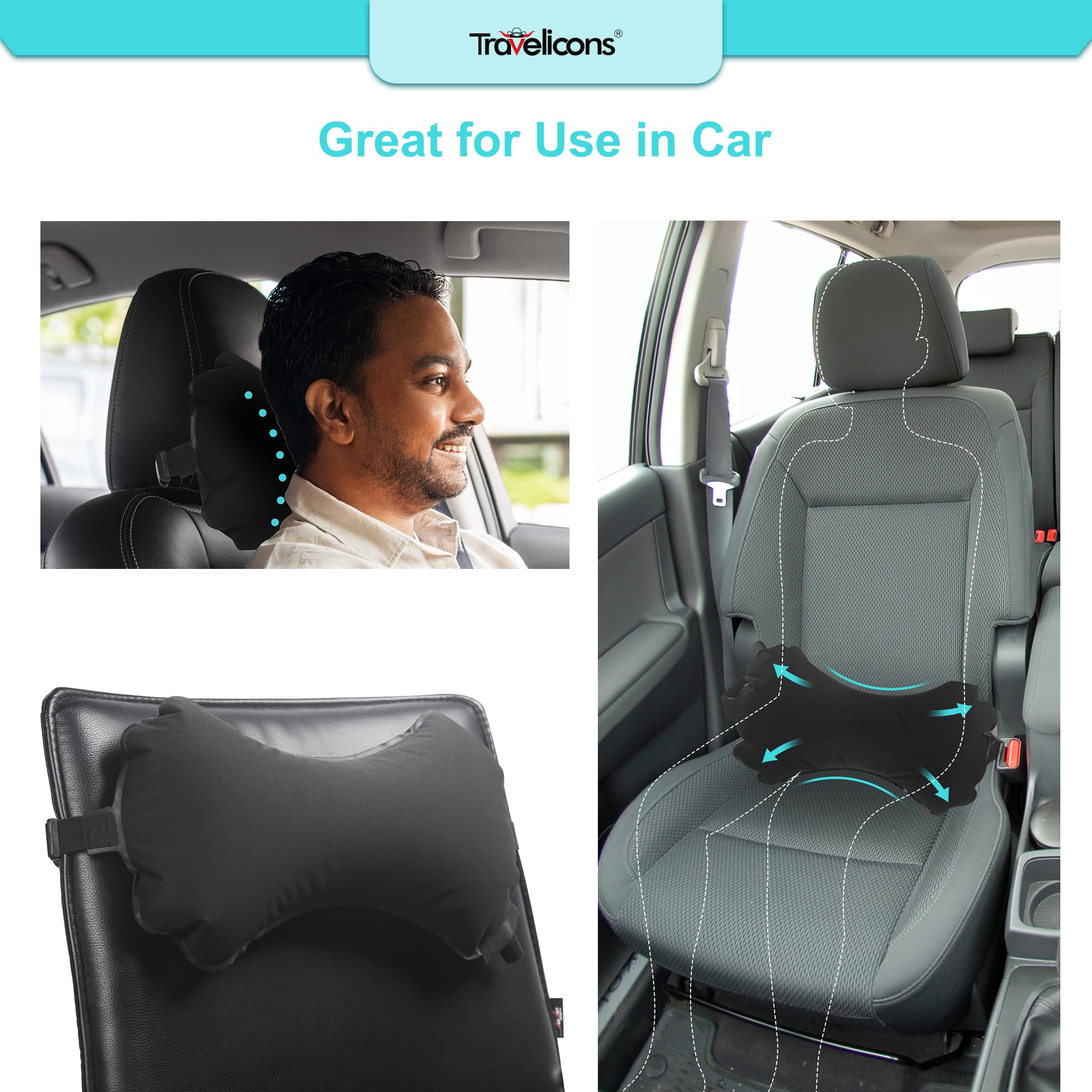 Almohada lumbar inflable de viaje para soporte de espalda de avión para silla