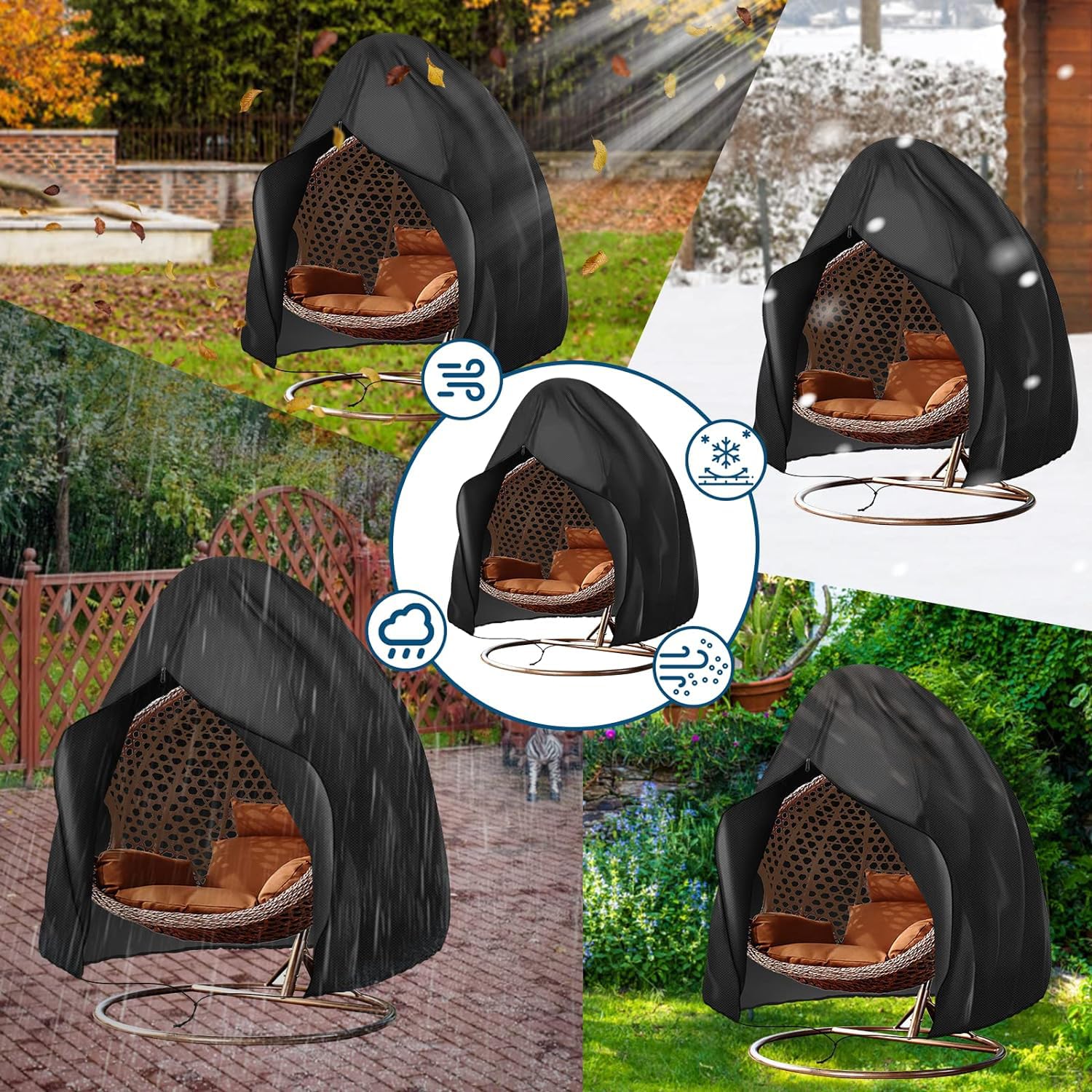 Funda para silla de huevo doble, impermeable, para colgar en el patio, con cremallera extragrande, columpio de mimbre para exteriores, muebles de mimbre para exteriores, fundas para sillas de 7