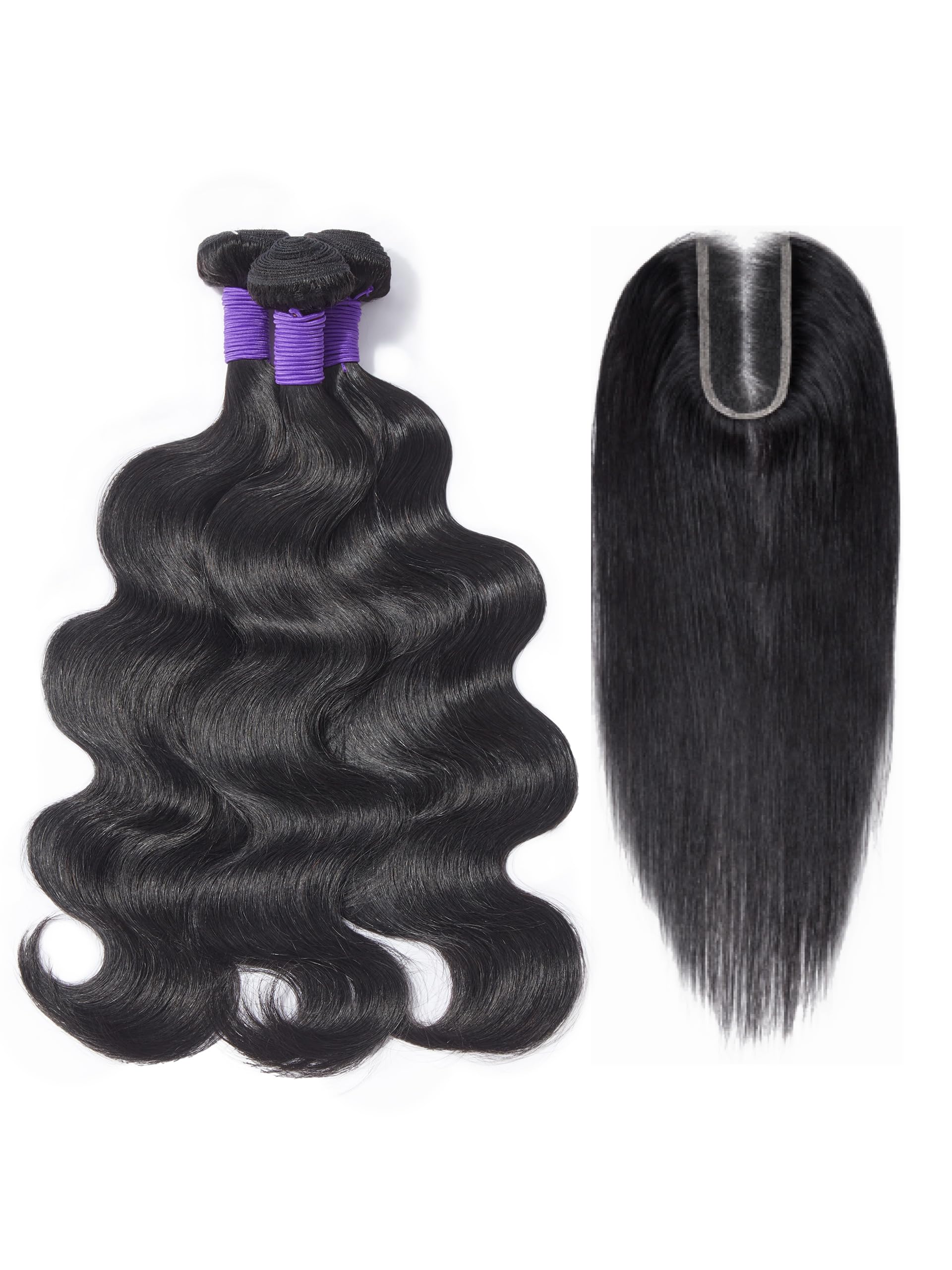 LUVME Body Wave Bundles Human Hair with Closure (16 18 20+16 Closure) 12A Brazilian Unprocessed Virgin Human Hair Body Wave 2x6 Closure with Bundles Human Hair Extensions