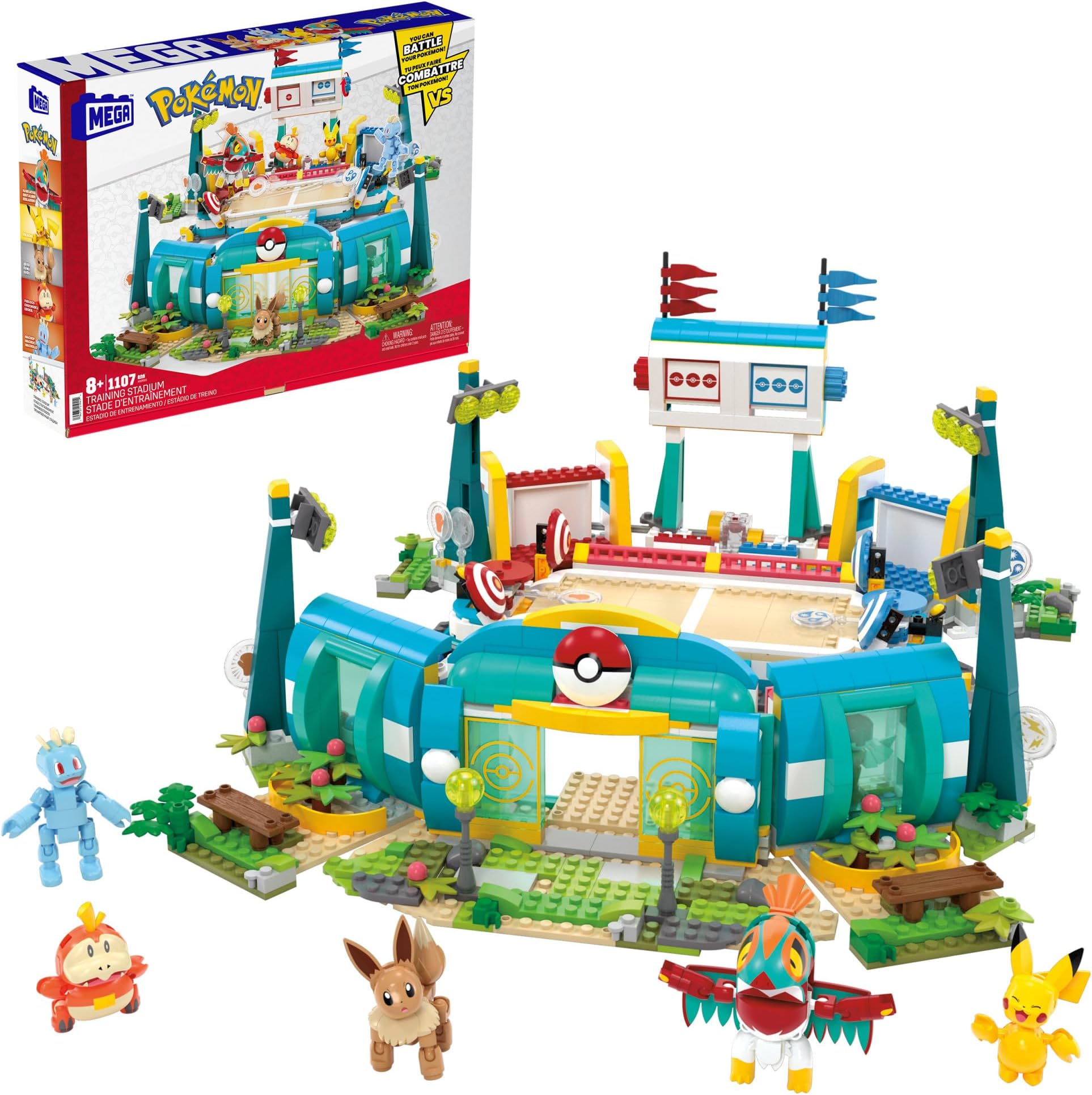 MEGA Pokémon Building Toys Set Training Stadium with 1101 Pieces, 5 Poseable Characters and Battle Play, for Kids, HWR82