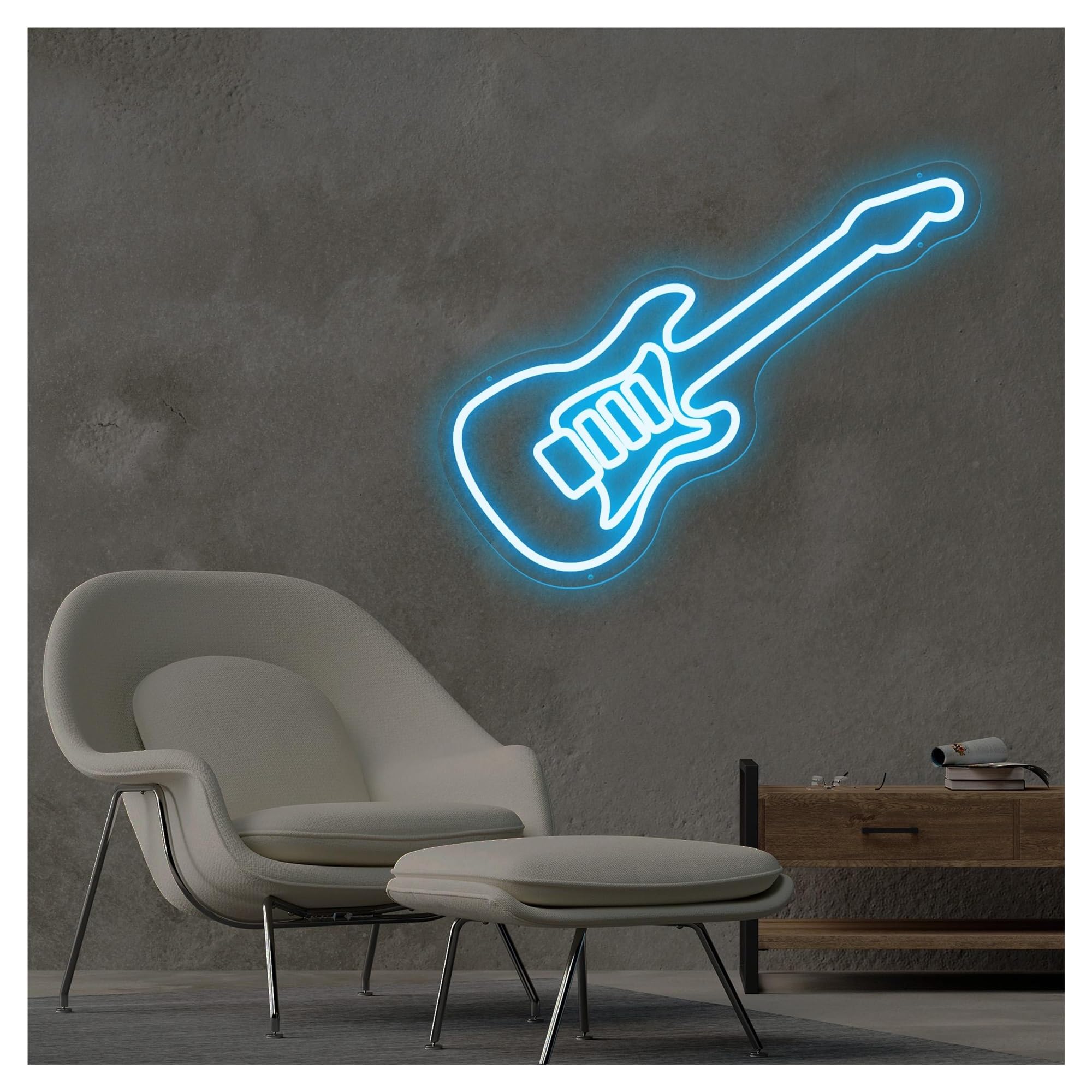 Shouxi One Color Sign Lamp Guitar Neon Sign, Music Studio, Room Classroom Wall Decor 39.8Cmx50.8cm