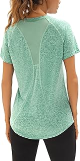 Wayleb Sports Shirt Women's Short Sleeve V-Neck Summer Sports T-Shirts Lightweight Breathable Back Mesh Running Shirt Fitn...