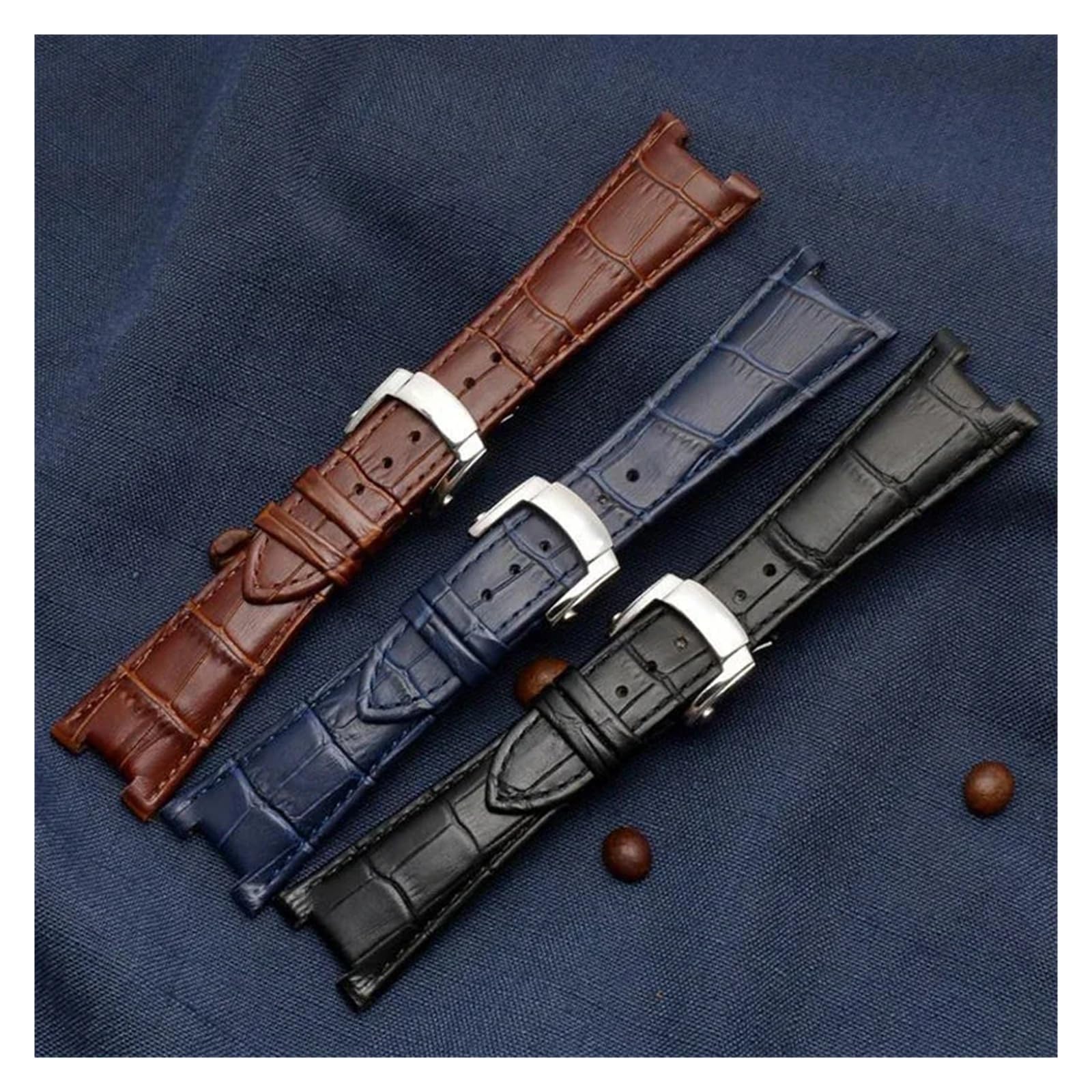 Generico Cinturino in pelle for orologio compatibile con Patek Philippe 5711 5712G Nautilus marrone nero blu morbido in pelle di vacchetta 25 mm x 13 mm