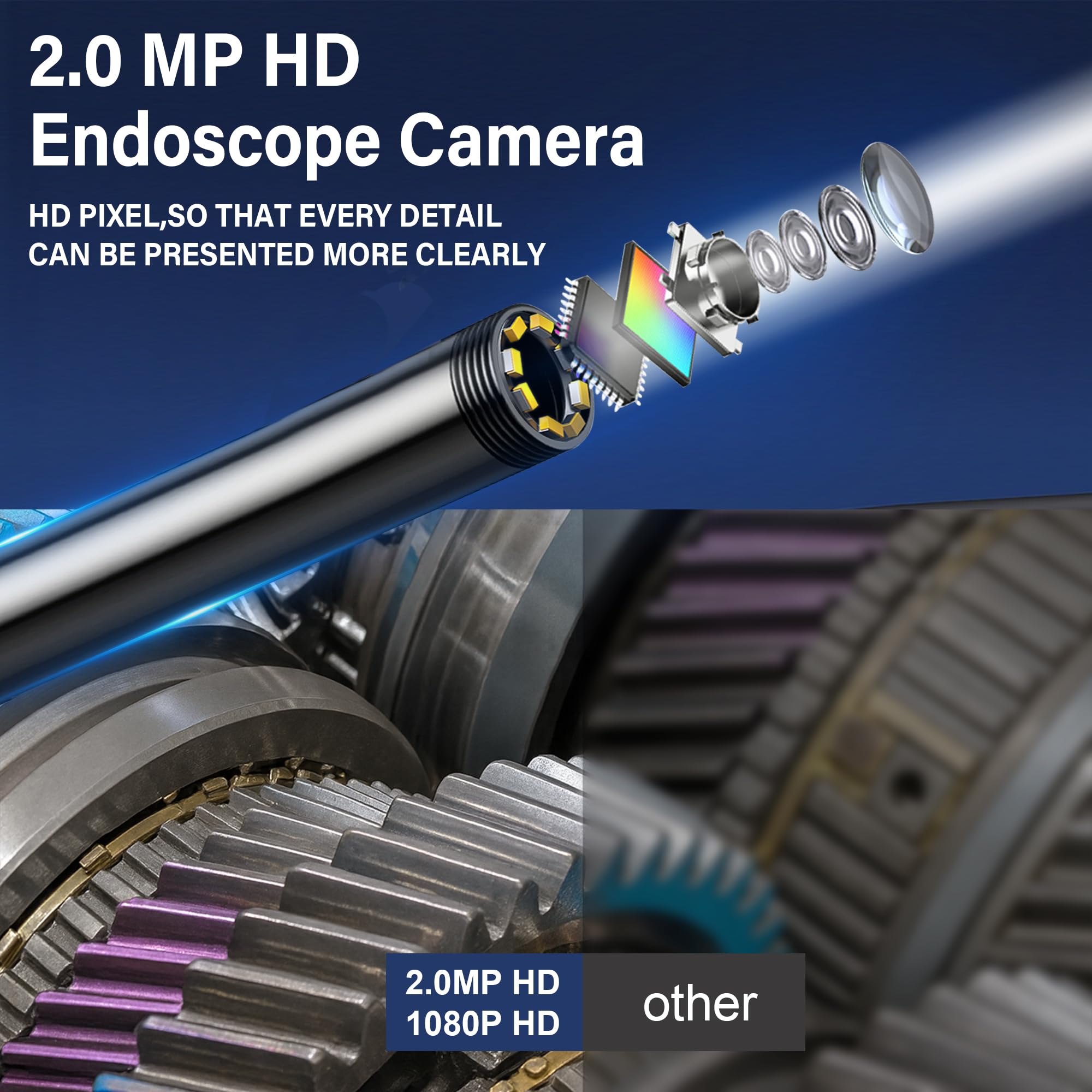 Cámara endoscópica de 16 pies con luz, cámara de boroscopio de inspección con pantalla IPS de 4.3 pulgadas, endoscopio HD 1080P, alcance de calibre de cable semirrígido de 16 pies, endoscopio