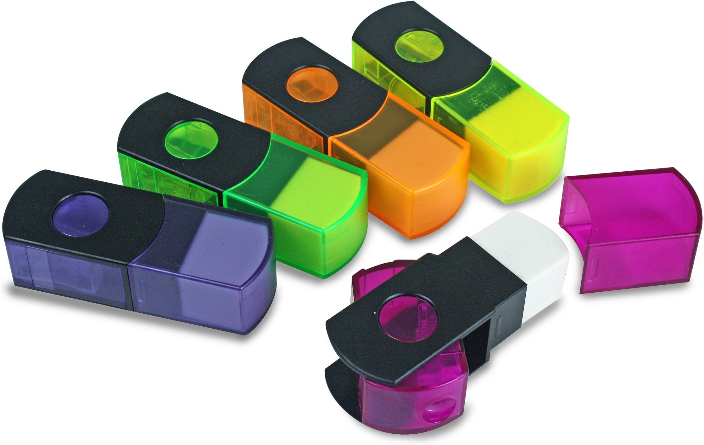 The Pencil Grip Eisen Pencil Sharpener and Eraser Combo, 2-in-One Sharpener Eraser Combo, Assorted Colors, 10 Count (ESN-48010)