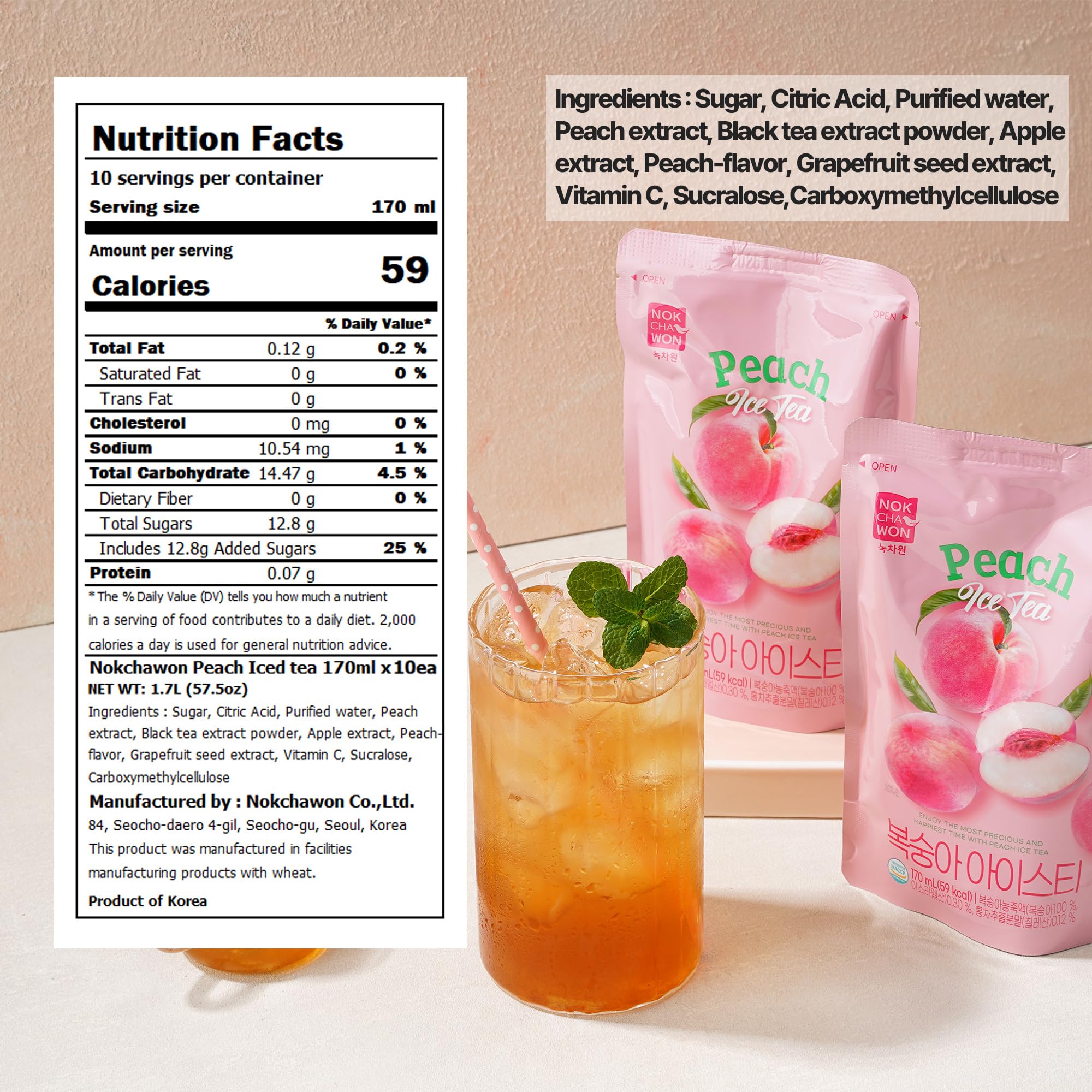 Amazon.com : [Nokchawon] Peach Iced Tea Pouches 10 Packs – Fruity