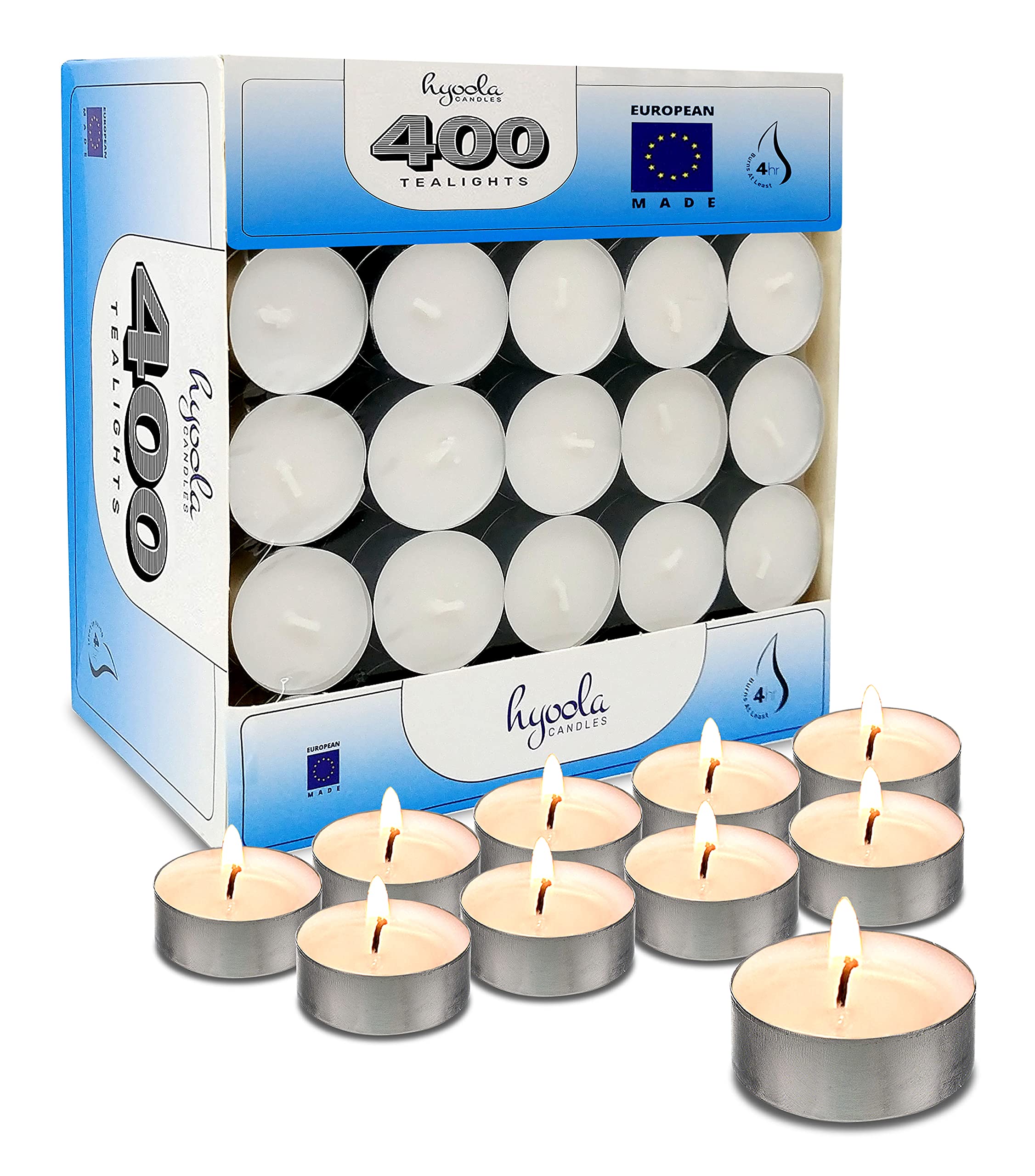 Hyoola Candele Tealight - Set da 400 Candele Bianche Sfuse - Candele Piccole - Lumini Bianchi Made in Europe