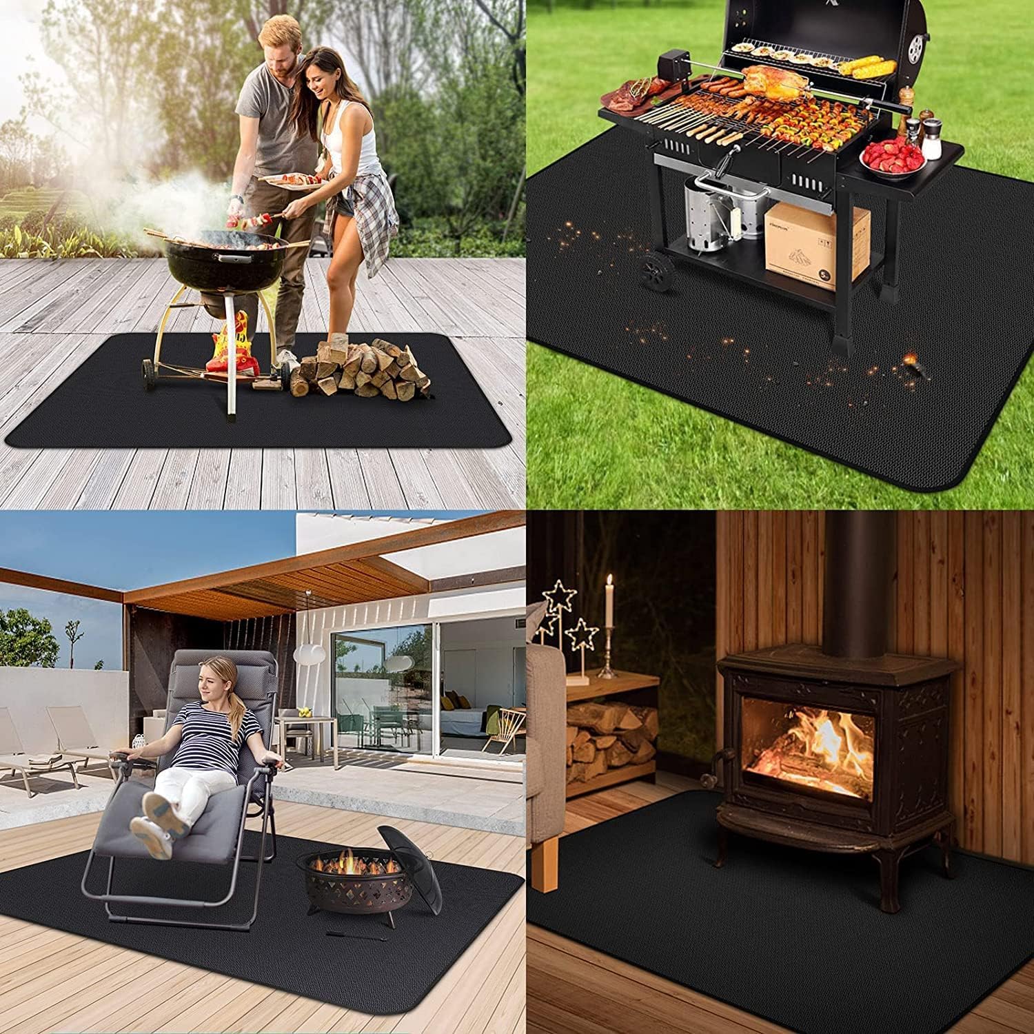UBeesize Esterilla para barbacoa, protección del suelo, 122 x 178 cm, base ignífuga, alfombrilla de protección para el suelo, resistente al aceite, impermeable, antideslizante, para barbacoa al aire
