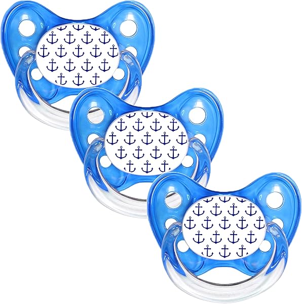 dentistar Silikon Schnuller 3er-Set - Größe 2, 6-14 Monate - Zahn- & kieferfreundlicher Nuckel mit Dental-Stufe – BPA-frei – Made in Germany - Anker Motiv, Blau - 1