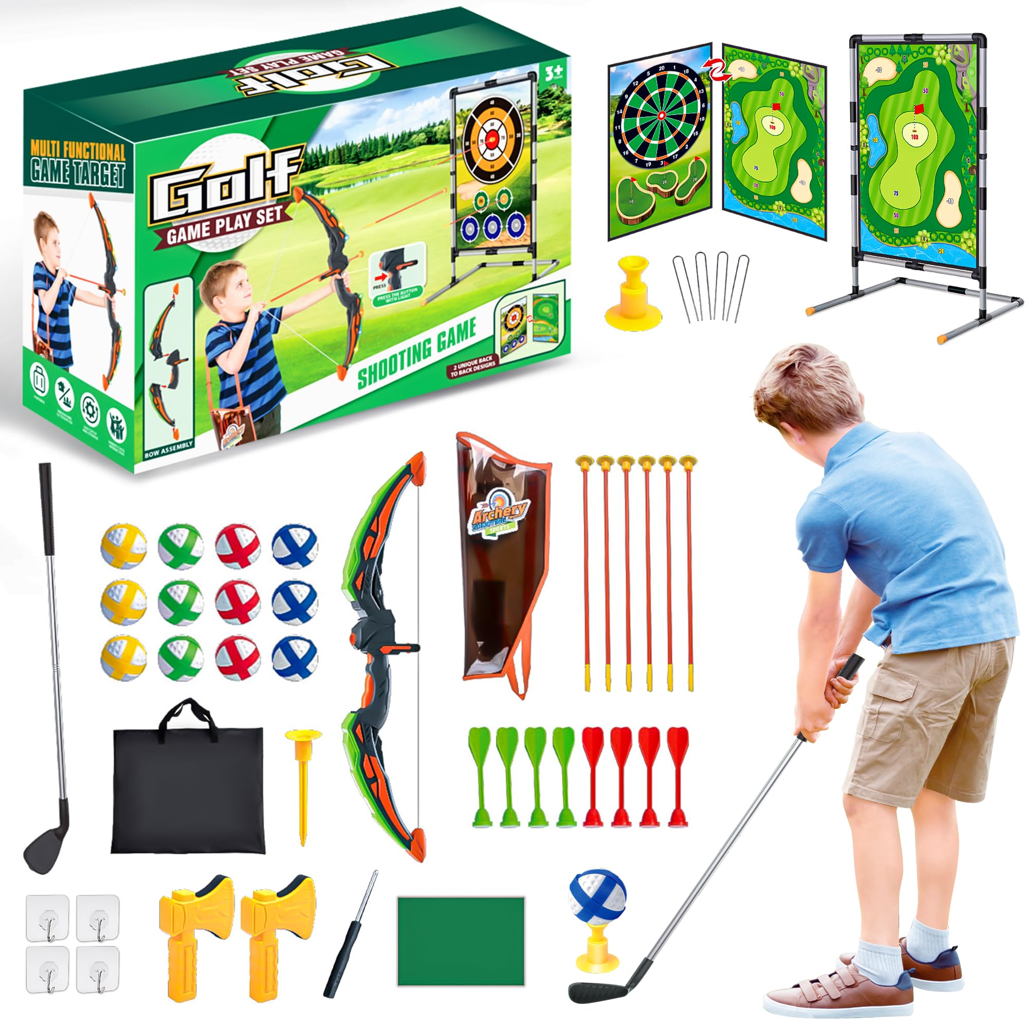 VigorFun 4 in 1 Golf Chipping Game Play Set, Golf Games for Girls Indoor Outdoor Sports Time, includes Double Side Game Mat Sticky Balls and Golf Club Family Yard Game Golf Simulators for Boys 3-12