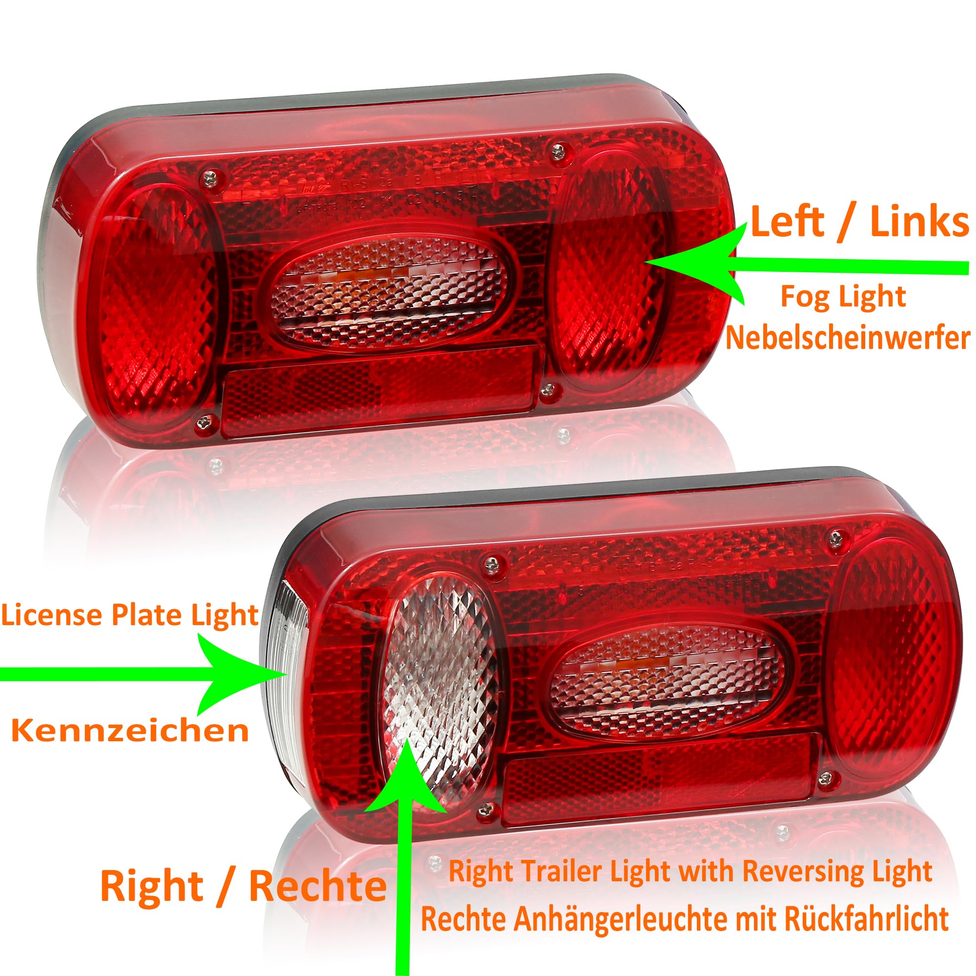 Kit Luci Posteriori per Rimorchio 12v,E4 7Funzioni 2pcs Alogene Fanale Posteriori Rimorchio, Fanali Posteriori 12v con Fendinebbia Luce di Retromarcia Impermeabile Caravan Lampa per Furgoni