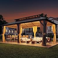 Vista 2 de YOLENY - Cenador de acero galvanizado con techo duro de 12 pies x 20 pies, marco de aluminio con doble ventilación, cortinas y malla incluidas