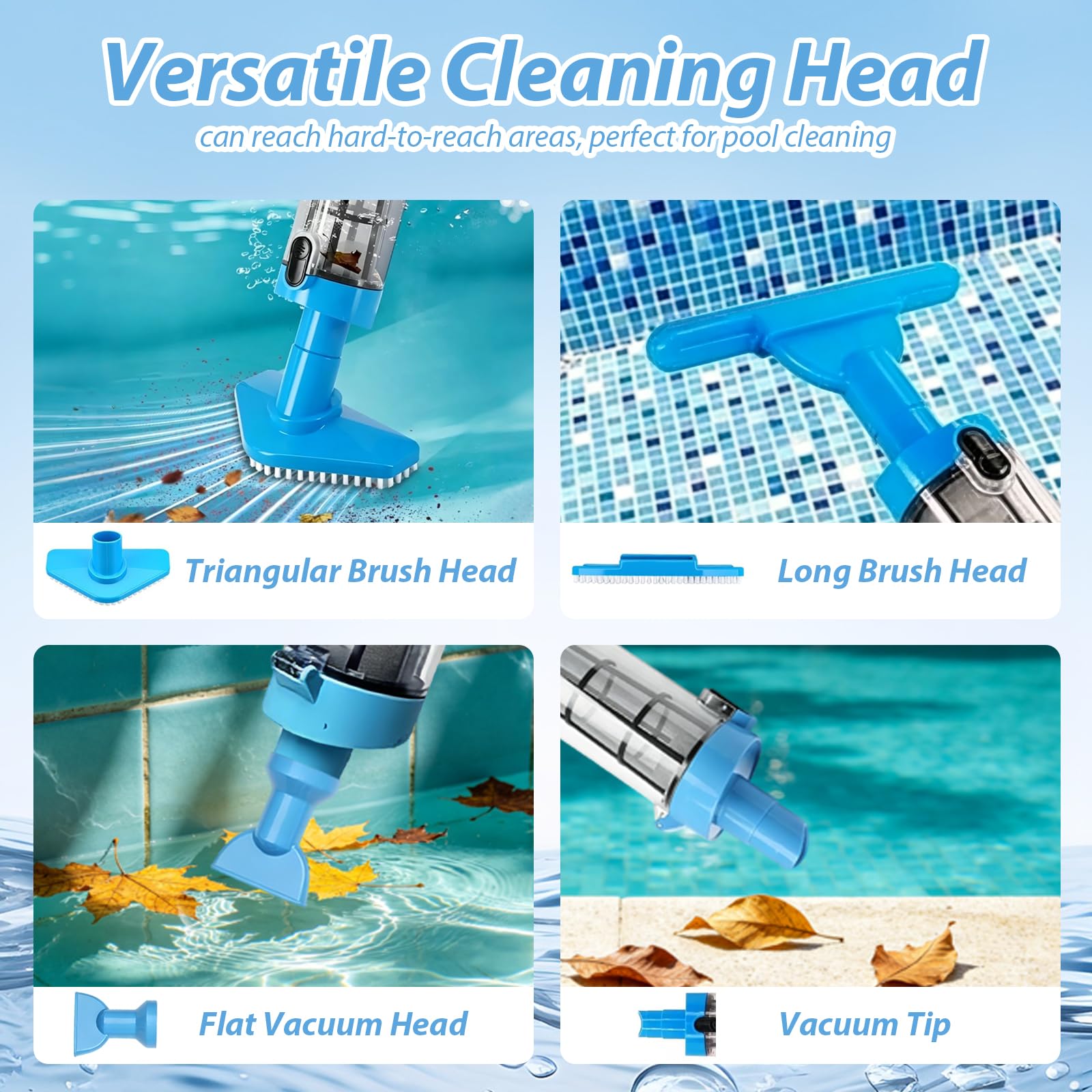 3 en 1 Pool Vacuum Cleaner Tragbarer Poolsauger akku Kabellos Handheld Vacuum Cleaner Pool Staubsauger mit Teleskopstange,90 Minuten Laufzeit mit Akku Poolreiniger für Kleine Pools,Spas