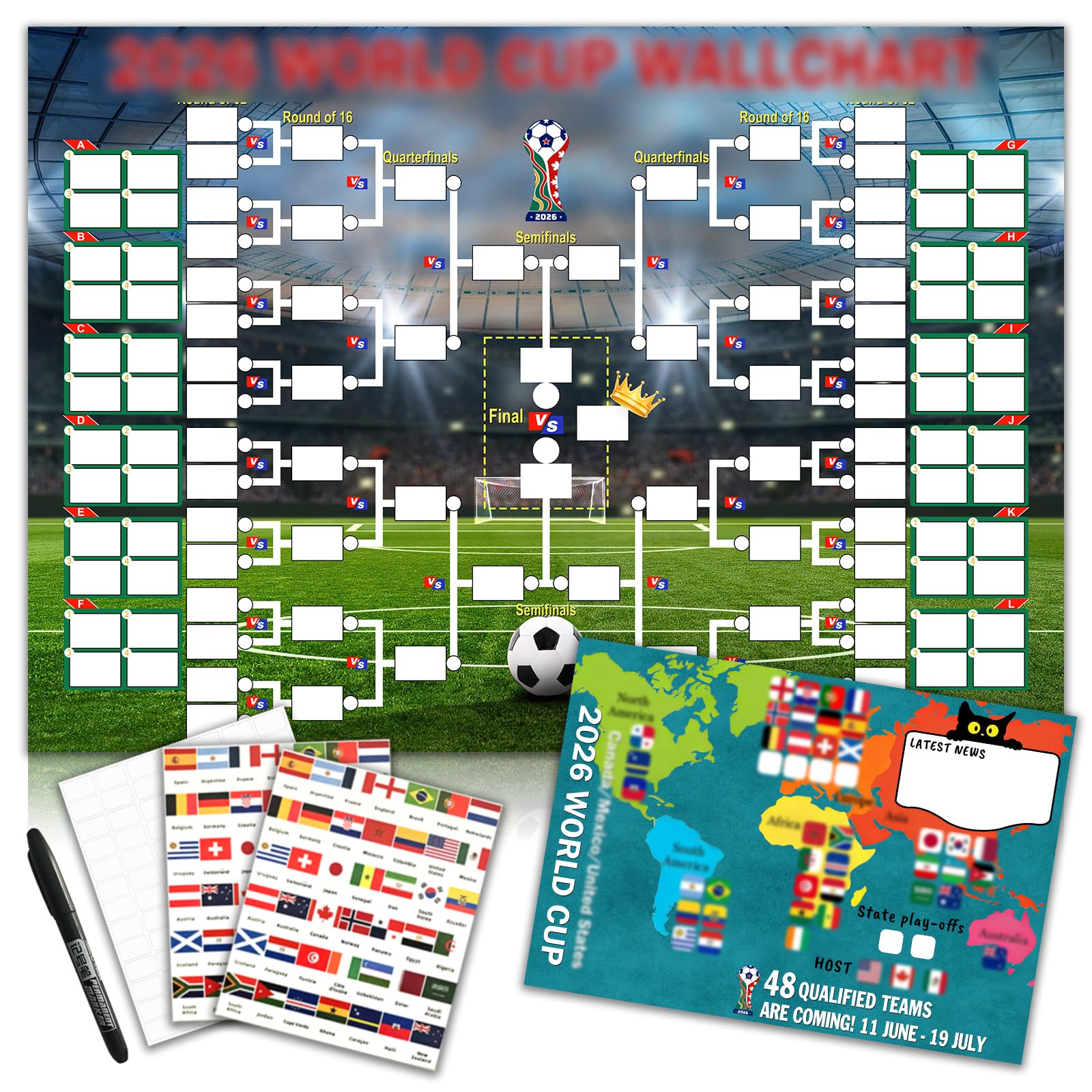 Large 23.6"" x 16.5"" World Cup Schedule Poster - Perfect for Football Parties
