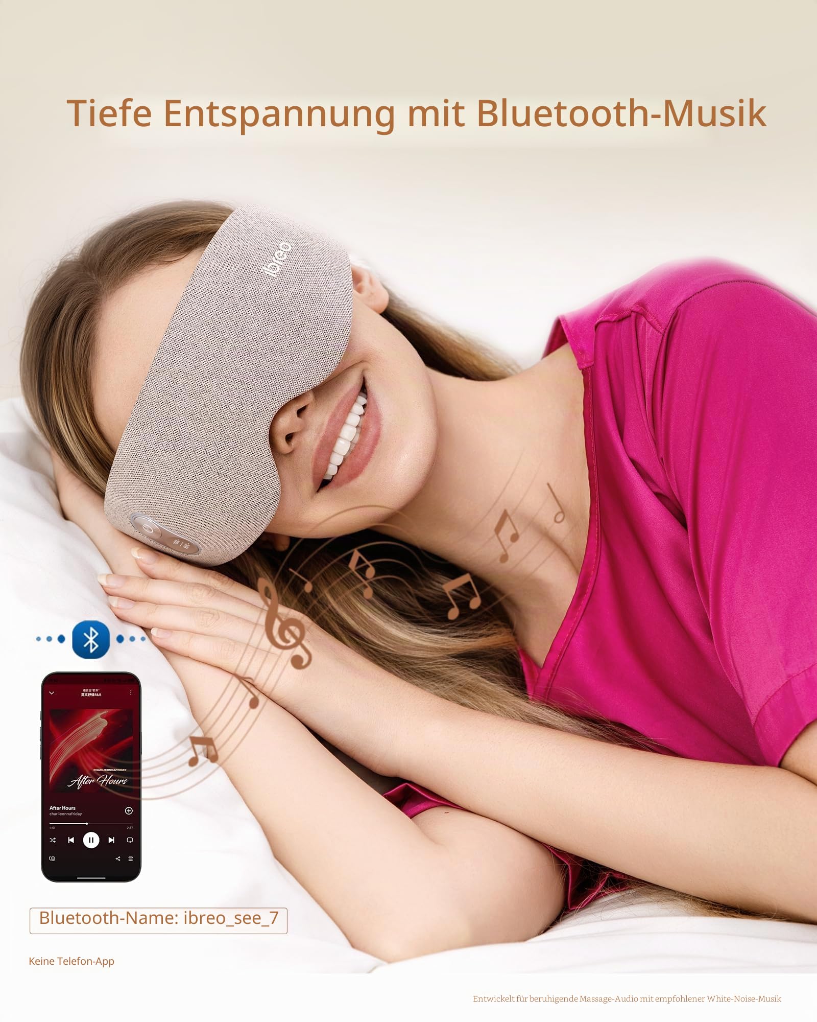 Augenmassager mit 2 Stufen Hitze & Kühle, 150 Minuten Gebrauch, 3 Modi &14 Vibrationsköpfe, Beheizte Augenmaske mit Bluetooth-Musik für Augenbelastung und Schwellungen