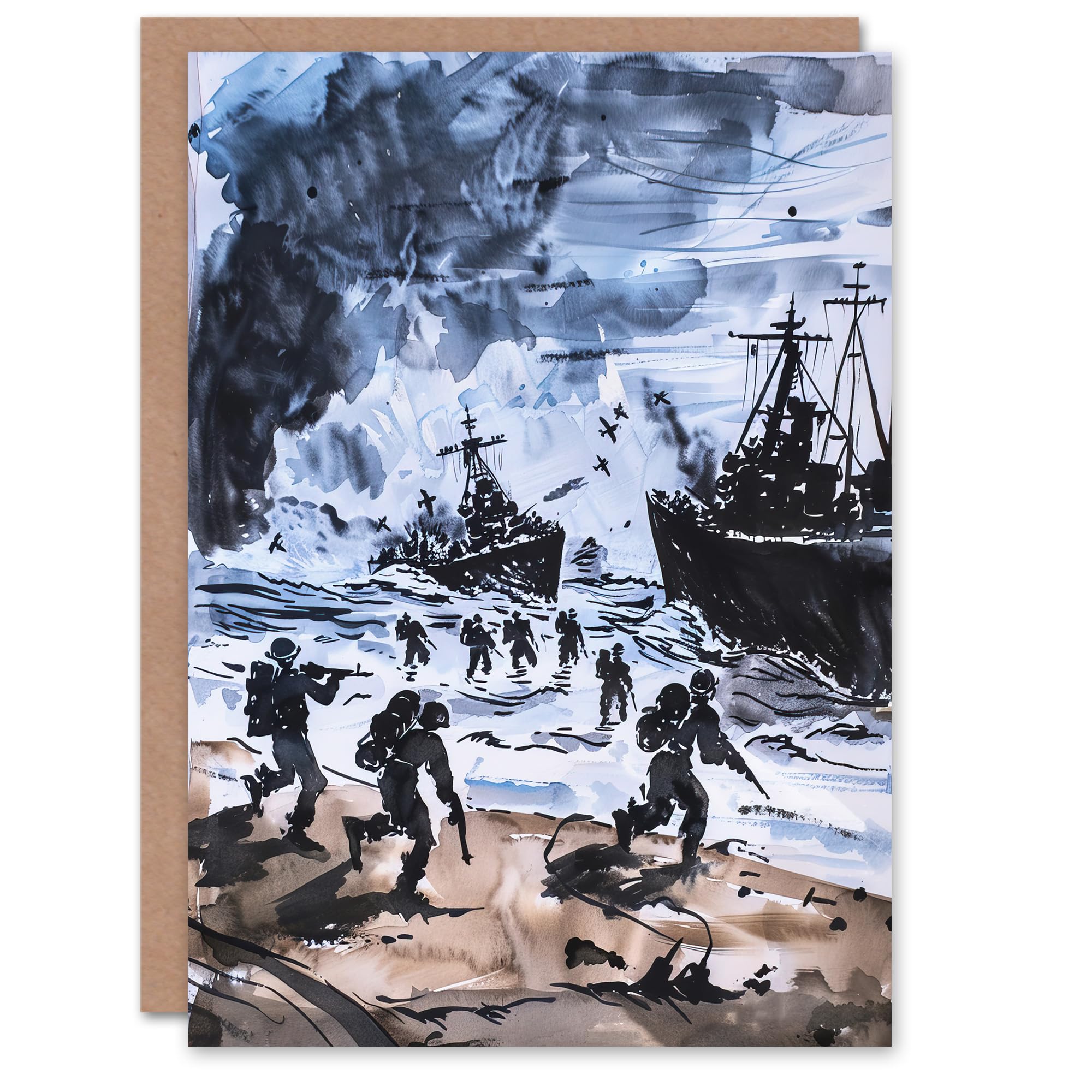 Artery8 Greeting Card D Day Normandy Landing 1944 WWII Watercolour For Him Man Birthday Card