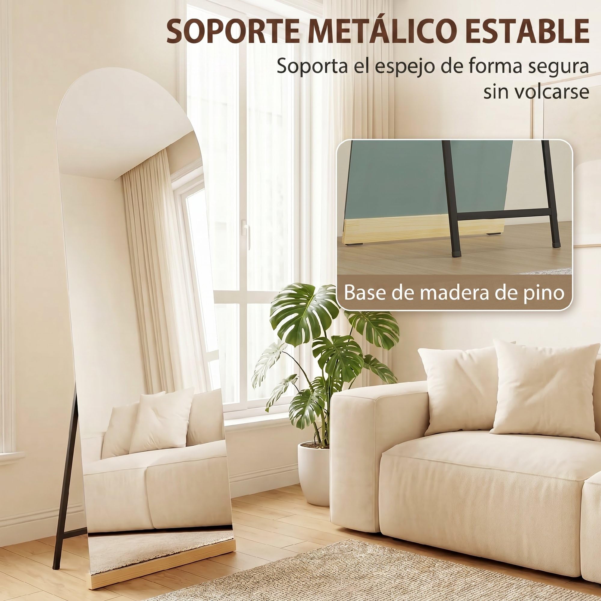 HOMCOM Miroir complet incurvé sans cadre en bois 160 x 50 cm