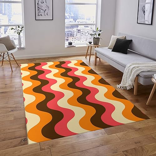Alfombra geométrica abstracta de los años 70, estilo vintage, retro, lavable, antideslizante, no desprende pelo, para sala de estar, dormitorio, disponible en Yaxa Colombia