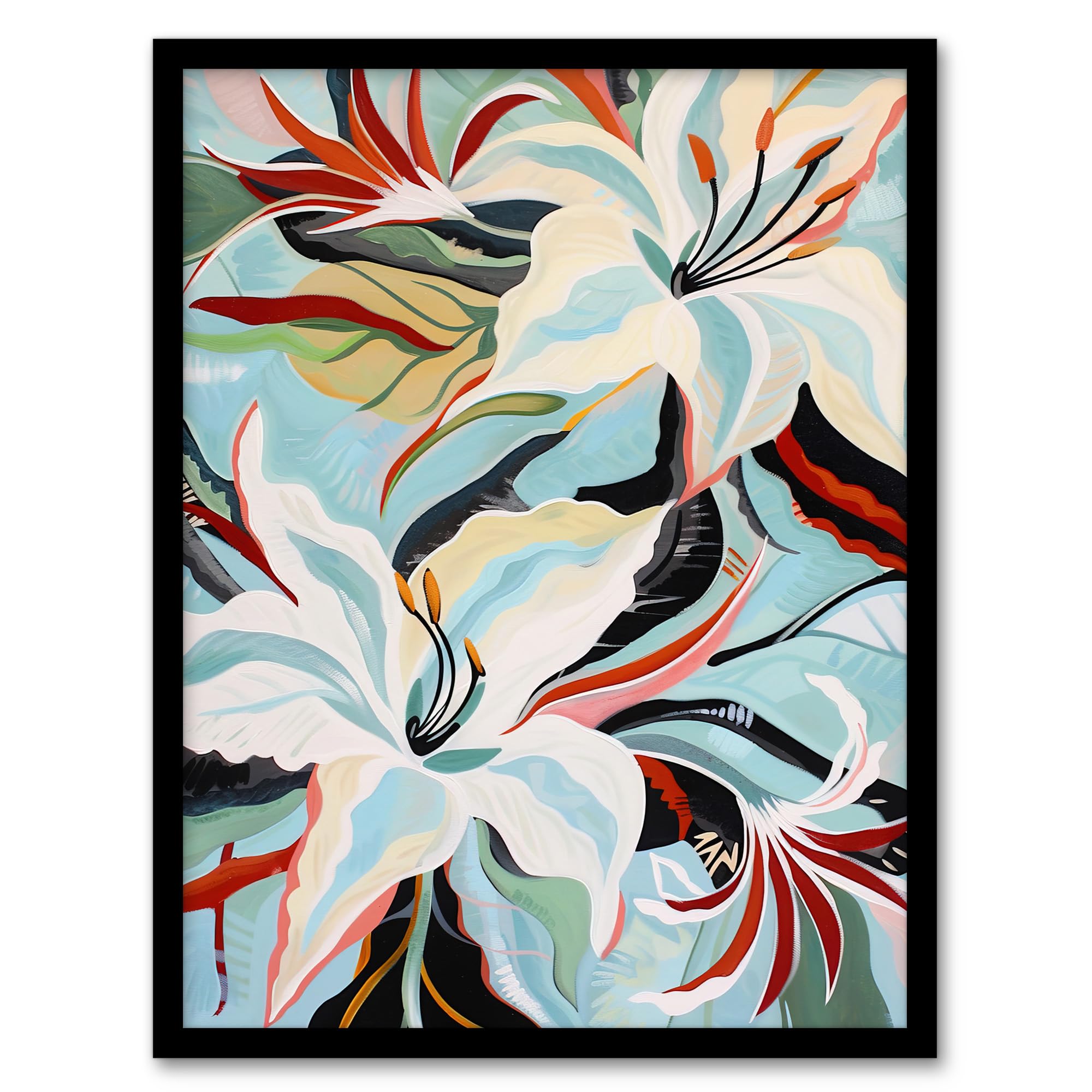 Artery8 Oriental Lily Flower Bouquet Abstract Floral Bedroom Artwork Framed Wall Art Print 18X24 Inch