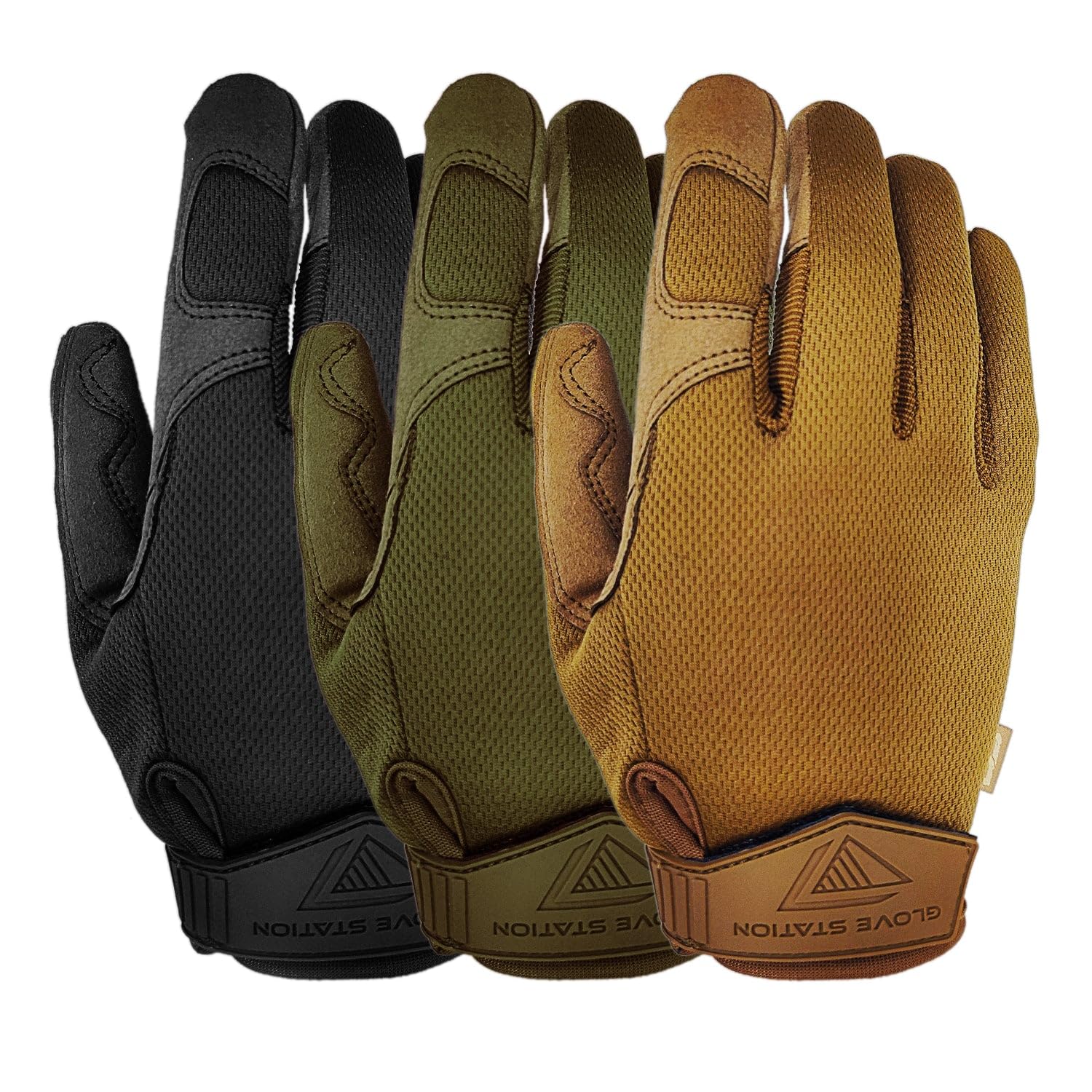 Glove Station Tactical Gloves, 3-Pack Bundle – Tactical Gear for Men & Women, Airsoft and Paintball Gear for Outdoor Sports, Motorcycle Gloves for Riding, Patrol, and Combat Training