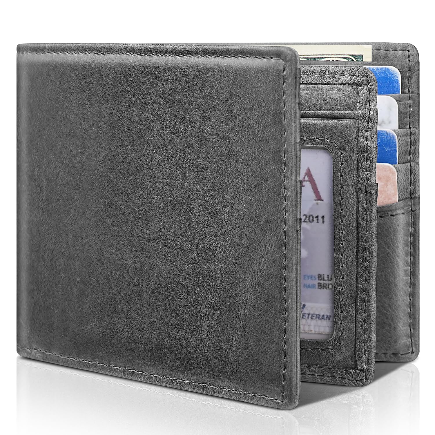 Artpaxy Mens Wallet Bifold Genuine Leather RFID Blocking Wallet for Men with 1 ID Window 15 Card Holders 2 cash pockets 1 Gift Box