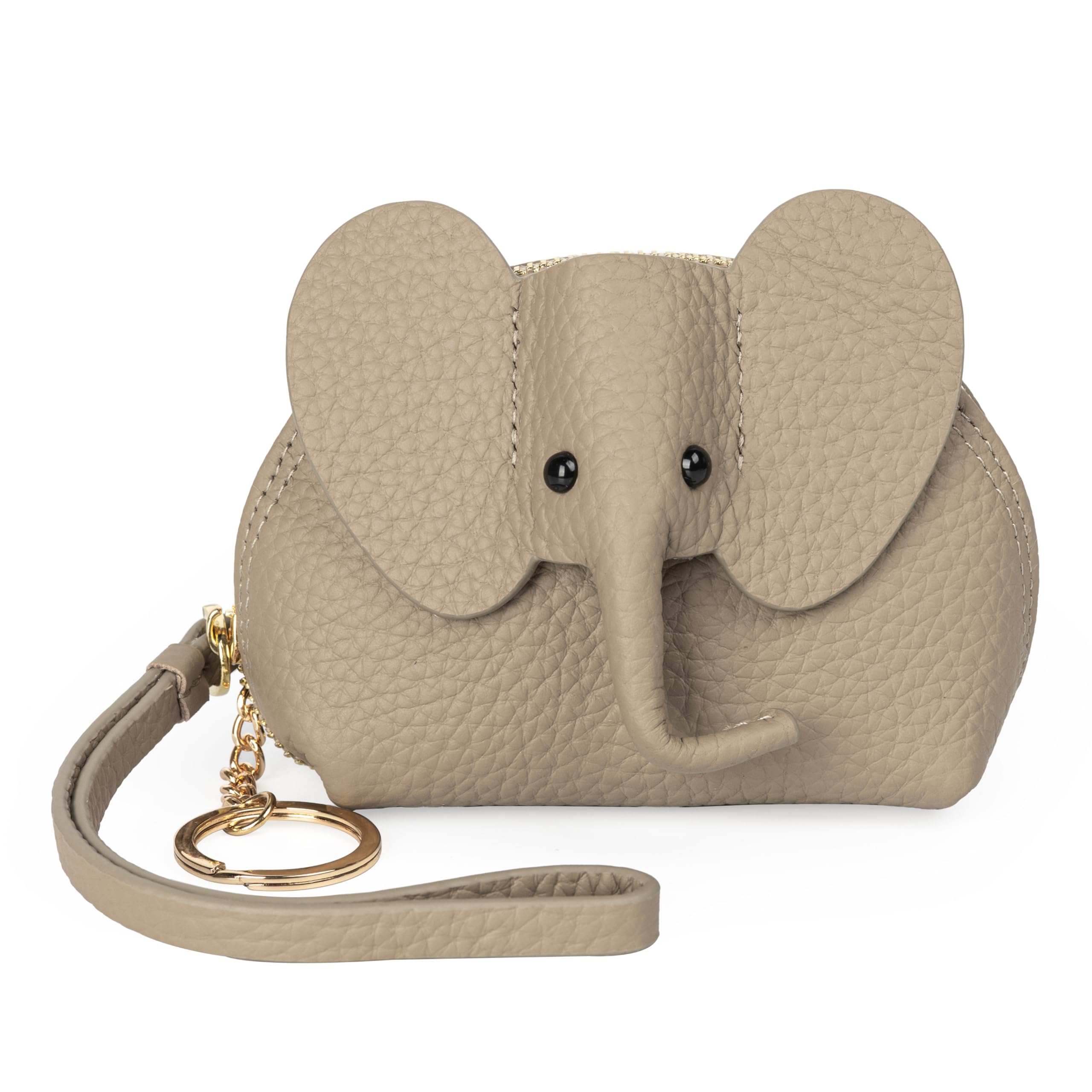 Small Leather Coin Purse for Women Cute Elephant Change Purse for Girls Zipper Coin Pouch Wallet with Key Chain and Wrist Strap(6-Grey)