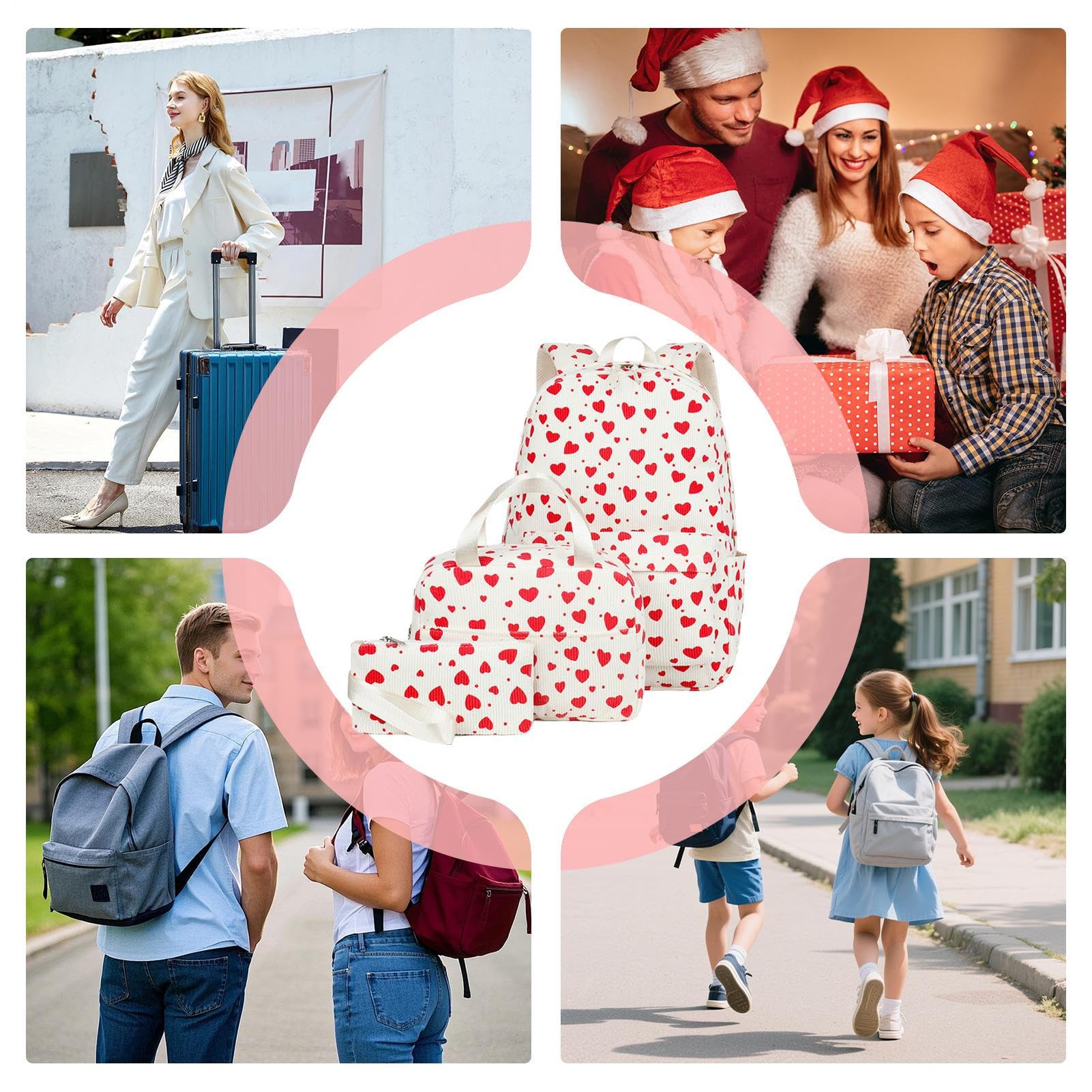 Schulrucksack für Kinder Rucksack, Brotdose, Federmäppchen | Büchertaschen-Set Für Frauen Mädchen Reisen Wandern Camping Outdoor Aktivitäten Outdoor College Sport Urlaub