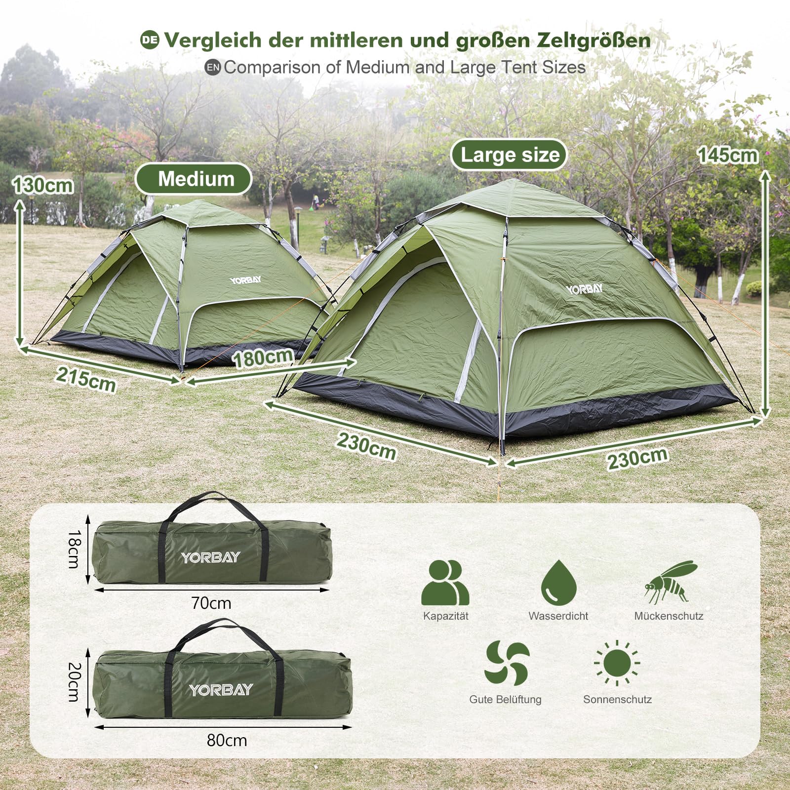 Yorbay Tenda da campeggio 2 in 1 per 2-4 persone, impermeabile, a doppia parete, protezione UV, per famiglia, trekking, attività all'aperto, festival