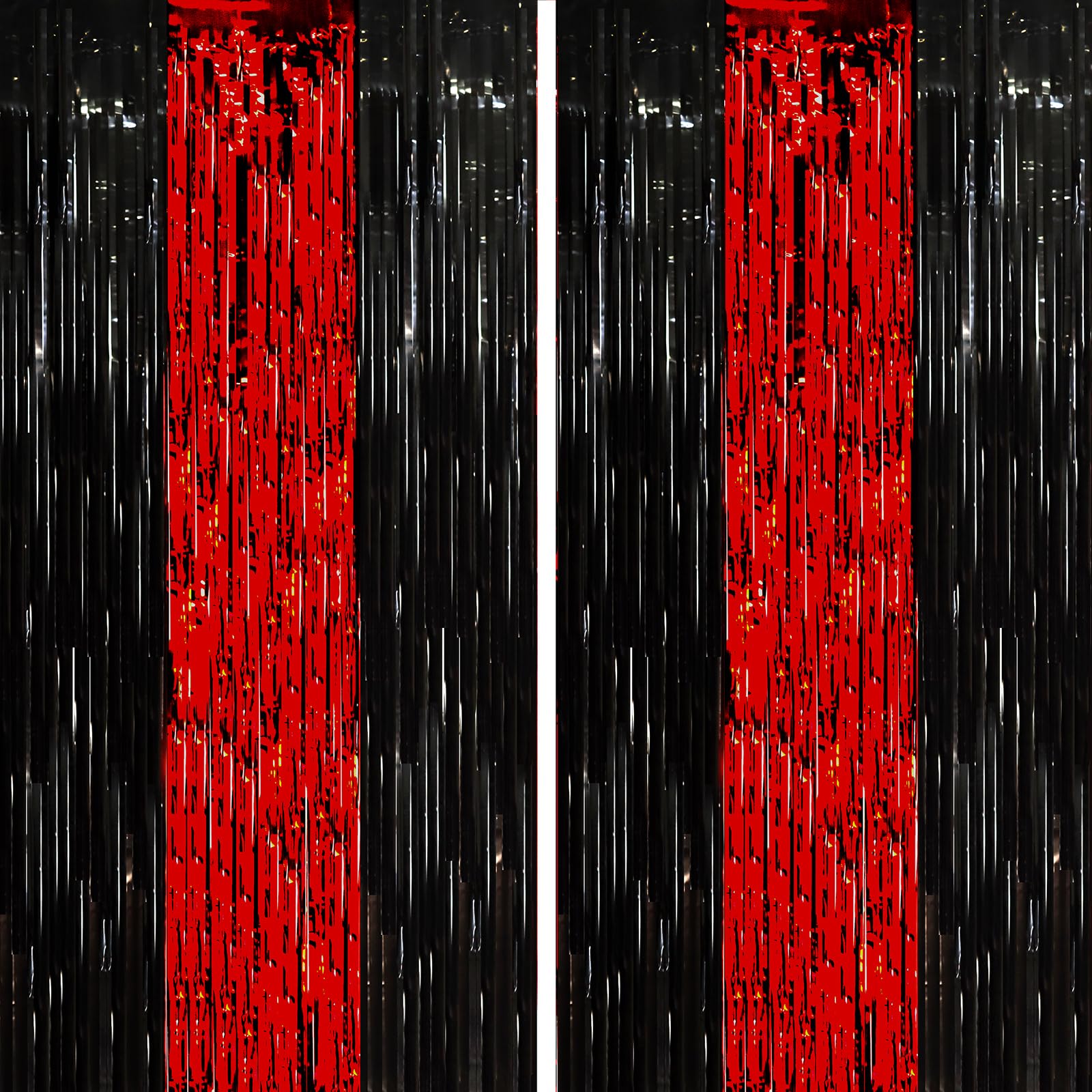 Voircoloria Red Black Foil Fringe Backdrop Curtains,3.3x6.6ft, 2 Pack