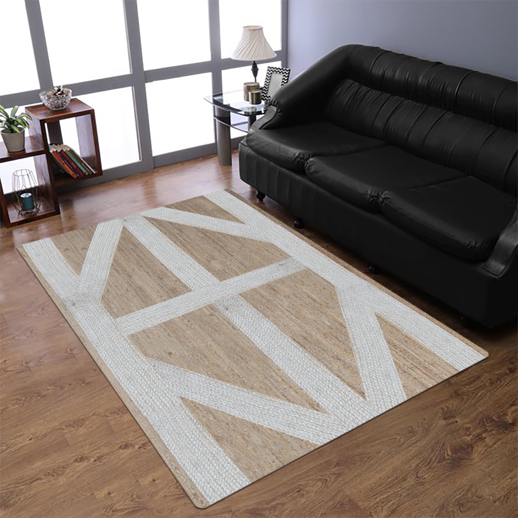 Tapis carré en jute tressé à la main de qualité supérieure, idéal pour les zones très fréquentées dans la chambre, le salon, la cuisine, etc. - Tapis d'extérieur et de terrasse - 3 pièces -