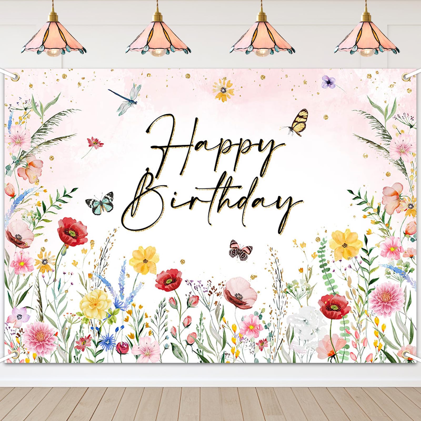 Avezano Wildflower Birthday Banner Girls Floral Birthday Party Decorations Background 83 x 59 inch