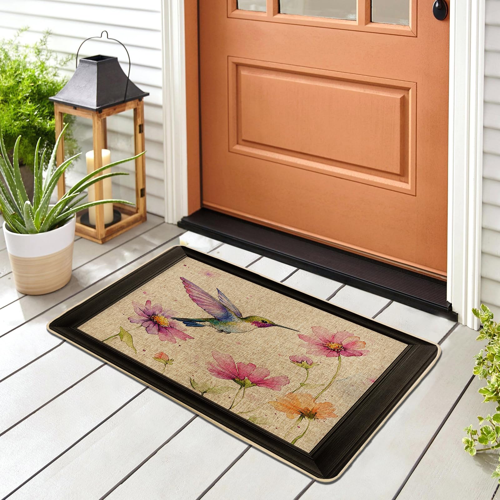 Paillasson colibri pour terrasse et entrée tapis extérieur lavable