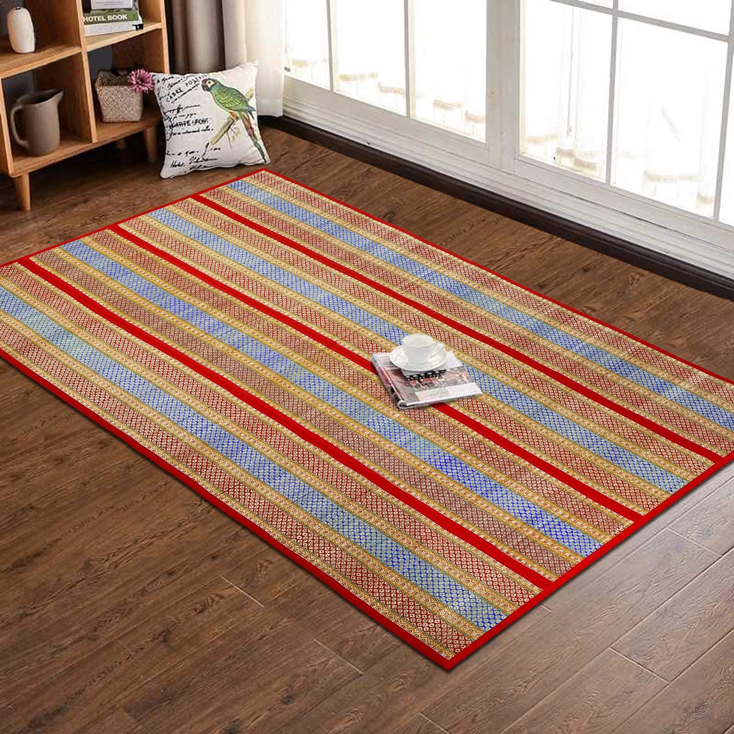 Hok.ipo Classic Contemporary Chatai Mat (Red, Madurkathi, 6x3 Feet)