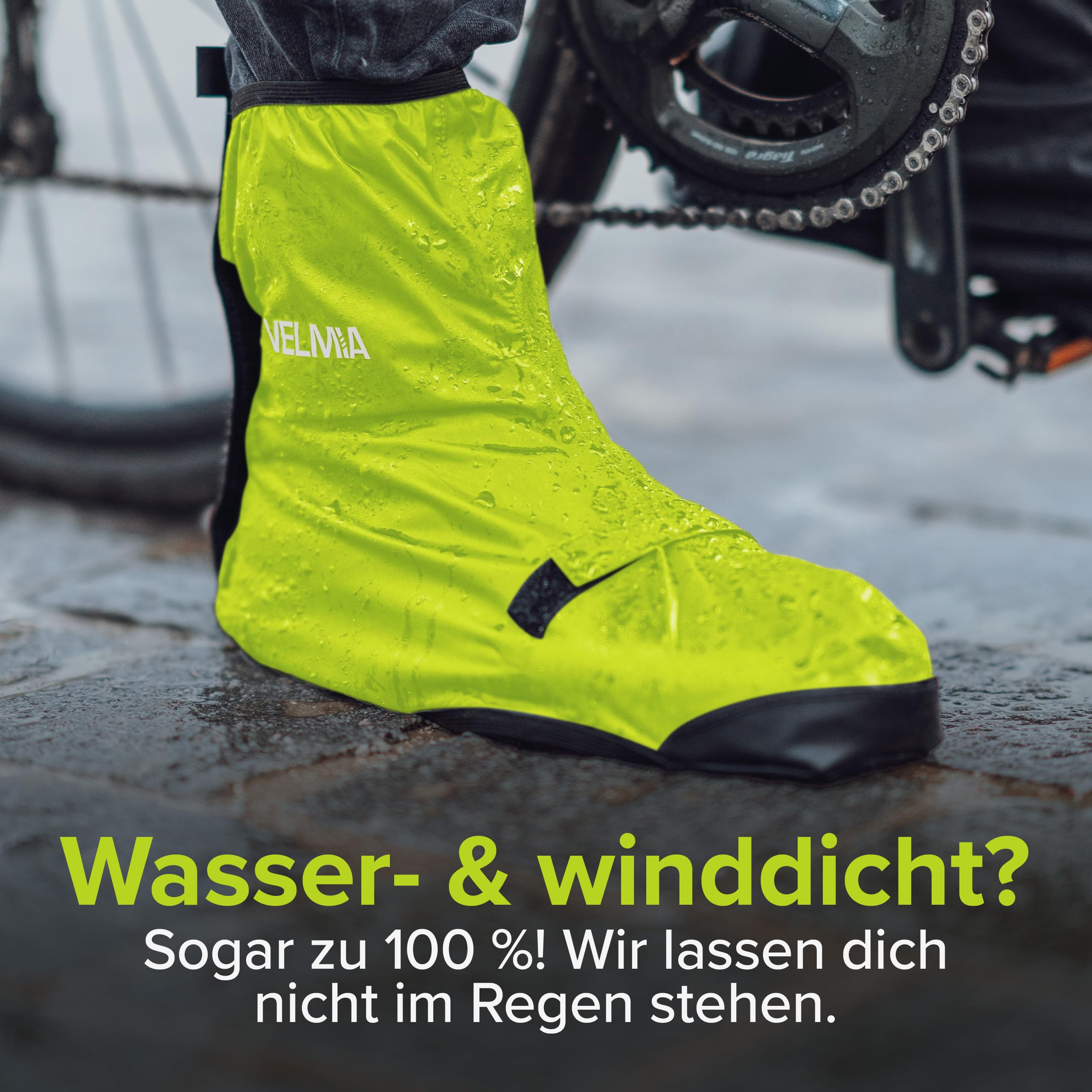 VELMIA przeciwdeszczowe buty rowerowe z odblaskowym materiałem i wzmocnionymi noskami wodoodporne czarne przeciwdeszczowe buty rowerowe