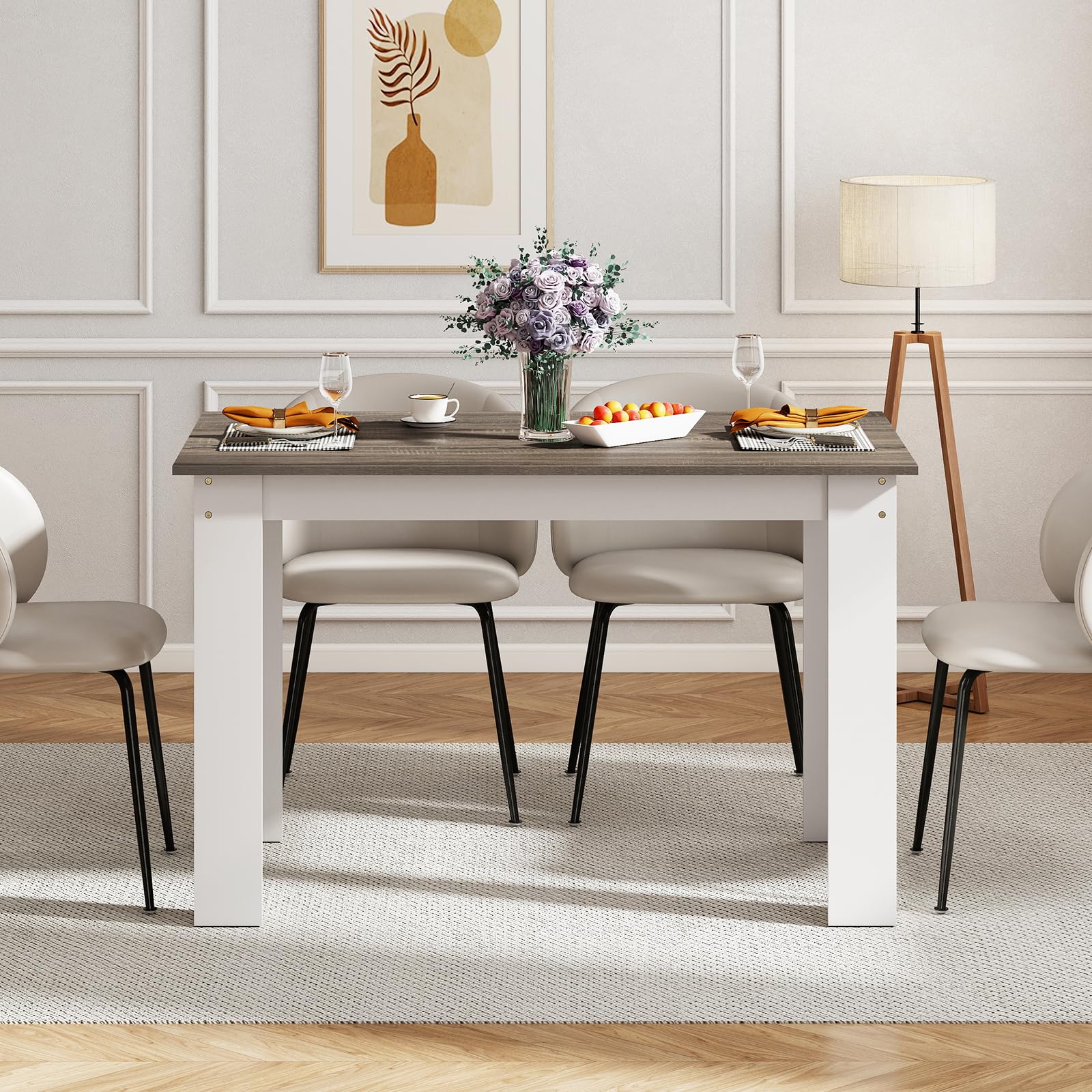 GIANTEX Tavolo da Pranzo Rettangolare in Legno, 120 x 70 cm, per 4-6 Persone, Scrivania per Sala da Pranzo e Cucina, Bianco + Grigio
