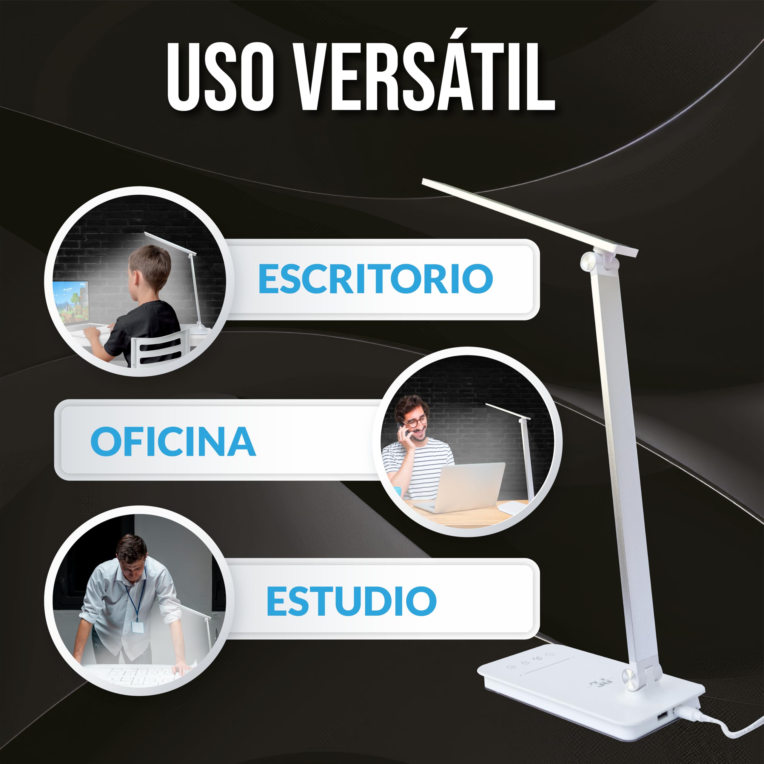 Lámpara LED Escritorio 5 Funciones en 1 | Flexo de Escritorio con Luz Nocturna I Lámpara de escritorio táctil I 5 Modos de Luz I 10 Niveles de Brillo I Puerto USB I Color Plata.