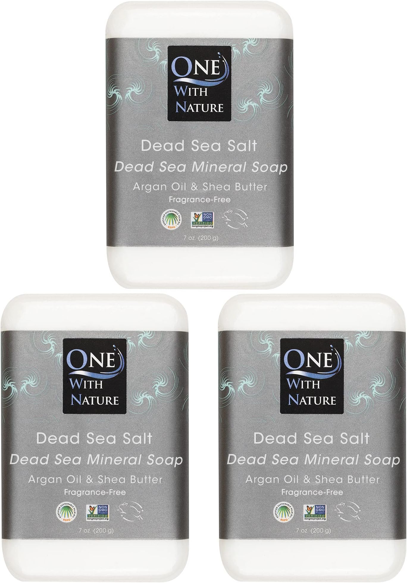 DEAD SEA Salt SOAP 3 PK - Shea Butter, Argan Oil, Magnesium, Sulfur, Minerals. All Skin Types, Problem Skin. Acne Treatment, Eczema, Psoriasis, Therapeutic, Natural, Fragrance Free, 7 oz Bars