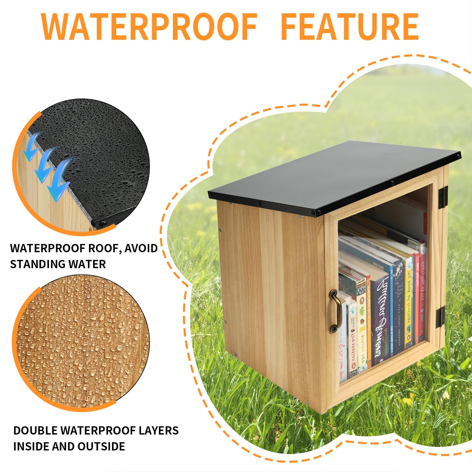 Little Library Box Outdoor, wasserdichter Bücherschrank aus Holz für Heimwerker, Gemeinschaft & Schulteilung, wetterfester Nachbarschaftsbuchaustausch für Literatur, Zeitschriften & Zeitungen