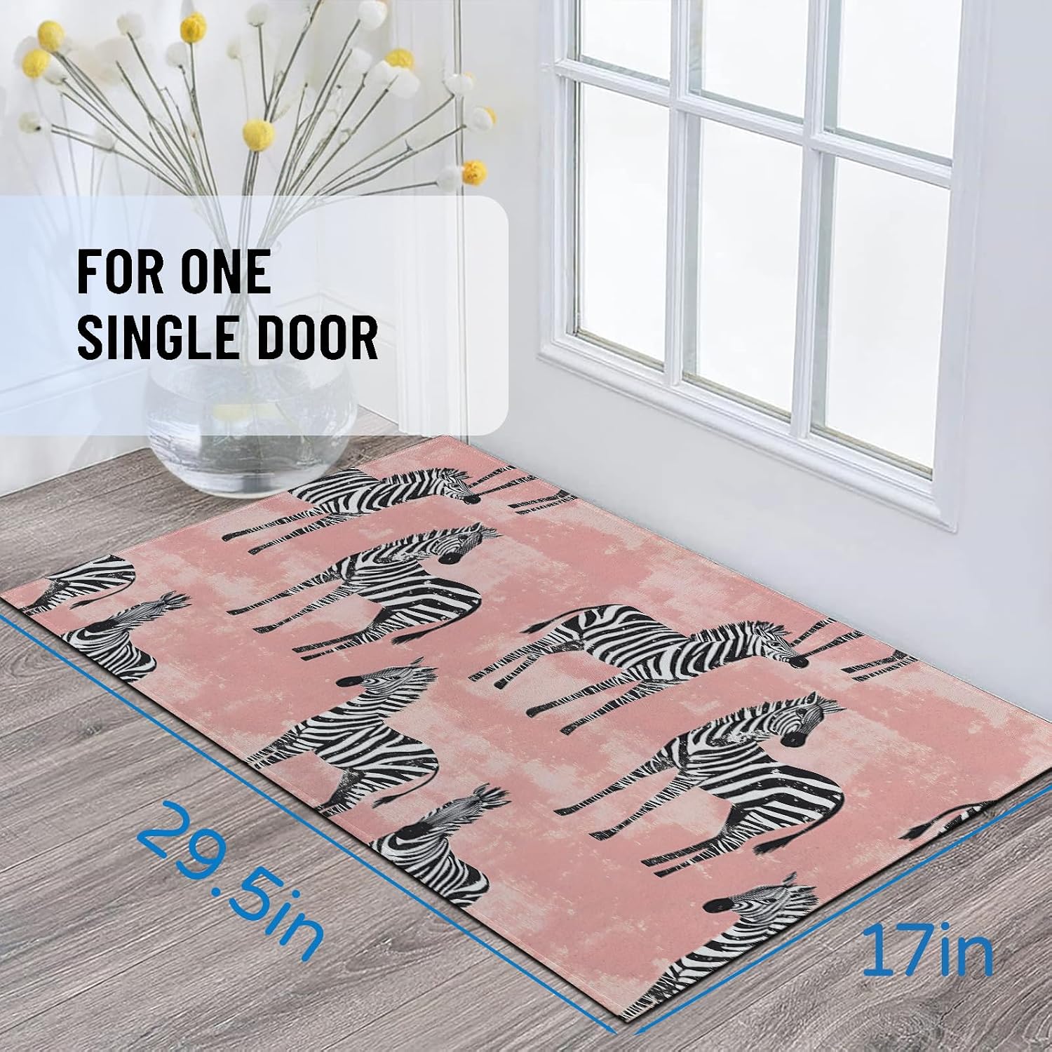 Zebra Indoor Door Mat 29.5x17in,Non Slip Backing Wildlife Pink Background Floor Mats,Non Woven Entryway Rug,Welcome Rugs Decor,for Entrance Inside Porch Kitchen,Practical Doormats Gifts