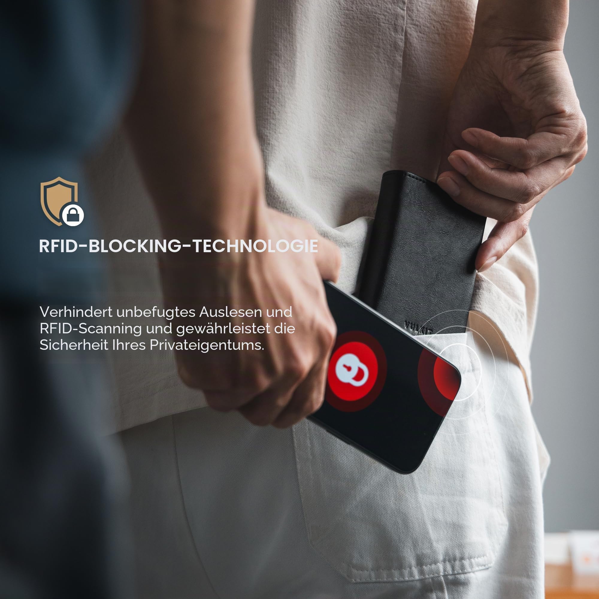 VULKIT Kreditkartenetui RFID-blockierende Pop-Up-Kartentasche aus Echtem Leder mit Geldscheinfach, Ausweisfenster, Münzfach und Magnetverschluss