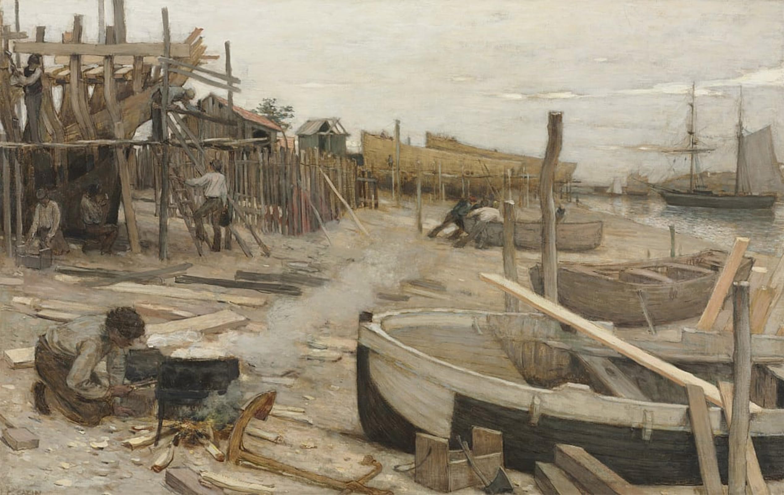 POSTERIIk Famous Modern Artwork Art Mural the Boatyard by Jean Charles Cazin Oil Paintings Pictures for Home Decor 60x90cm