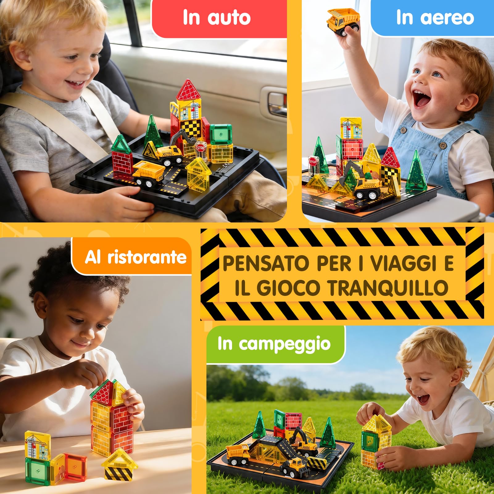 hahaland Costruzioni Magnetiche da Viaggio 42 Pezzi, Tessere Magnetiche Bambini 3+ Anni Tema Cantiere con Veicoli, Giochi Magnetici per Viaggi in Auto e Aereo, Regalo Compleanno 3 4 5 anni