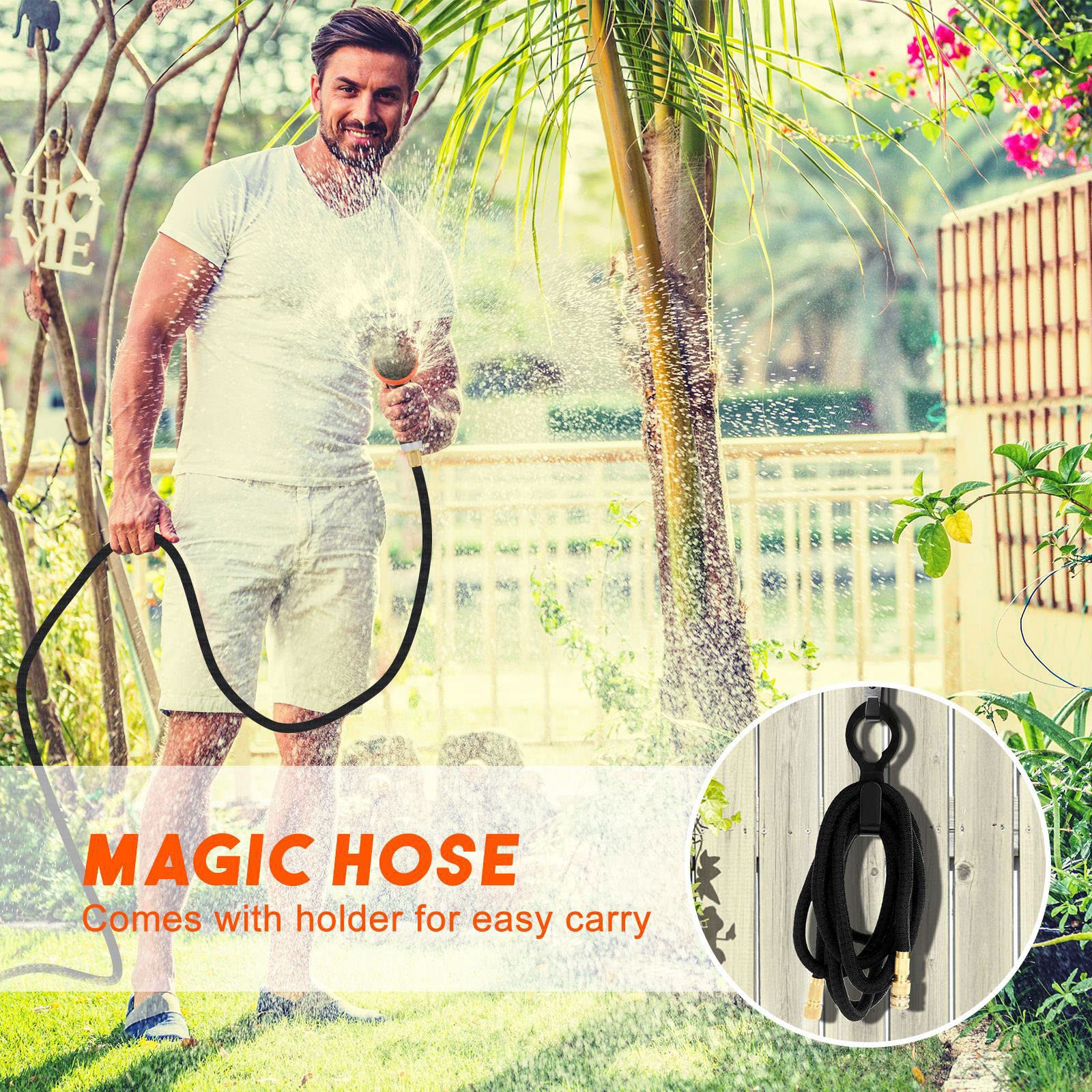 30M/100Ft Manguera De Agua De Jardín Expandibles Flexible con Pistola Pulverizadora De 10 Funciones, Núcleo De Látex Cuatro Capas, Conector Cobre Puro 3/4", Gancho De Metal, para Riego Césped