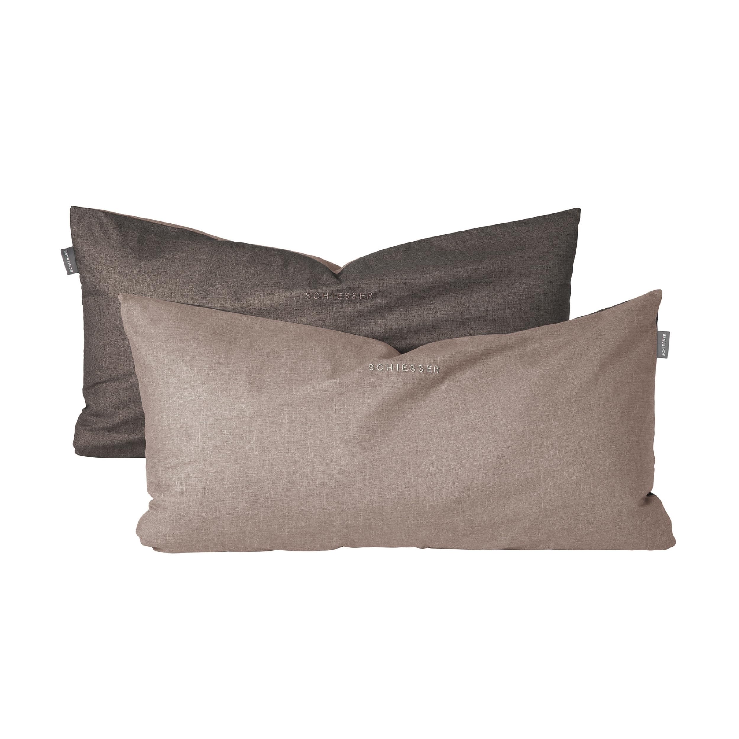 Schiesser Kissenhülle Doubleface im 2er Set | Renforcé | 100% Baumwolle aus nachhaltiger Produktion | 40x80cm | Taupe-Dunkelgrau