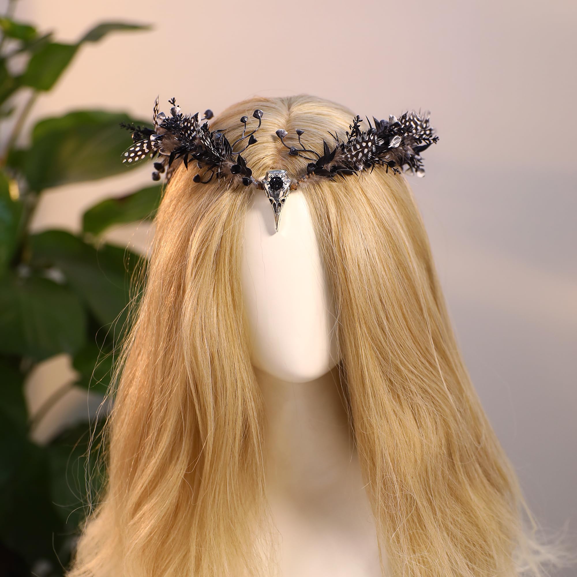 MOSTORY Gothic Elf Crown Headpiece for Women Black Raven Witch Crown Headband with Feather for Renaissance Cosplay Party - Image 3